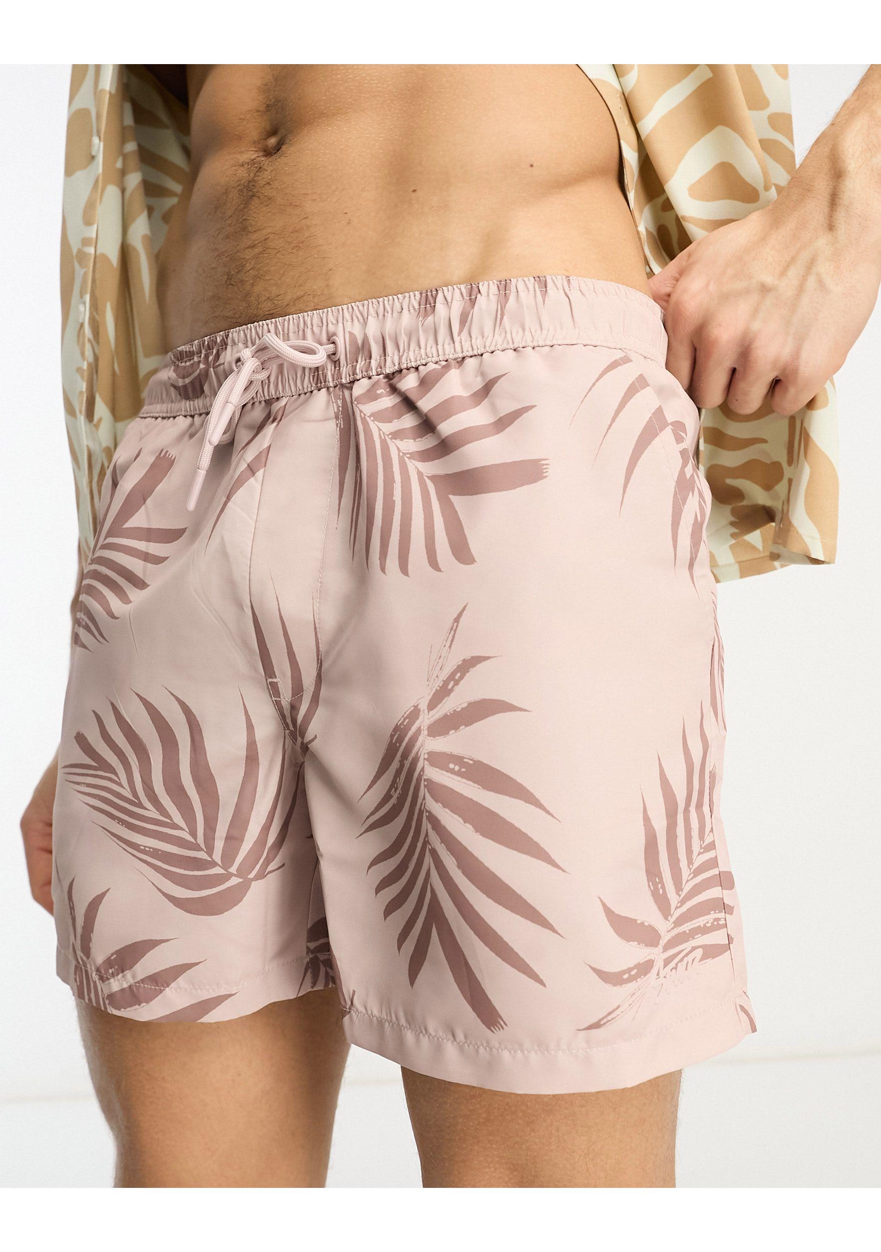 Pull&Bear Palm Printed Swim Shorts in Pink for Men | Lyst