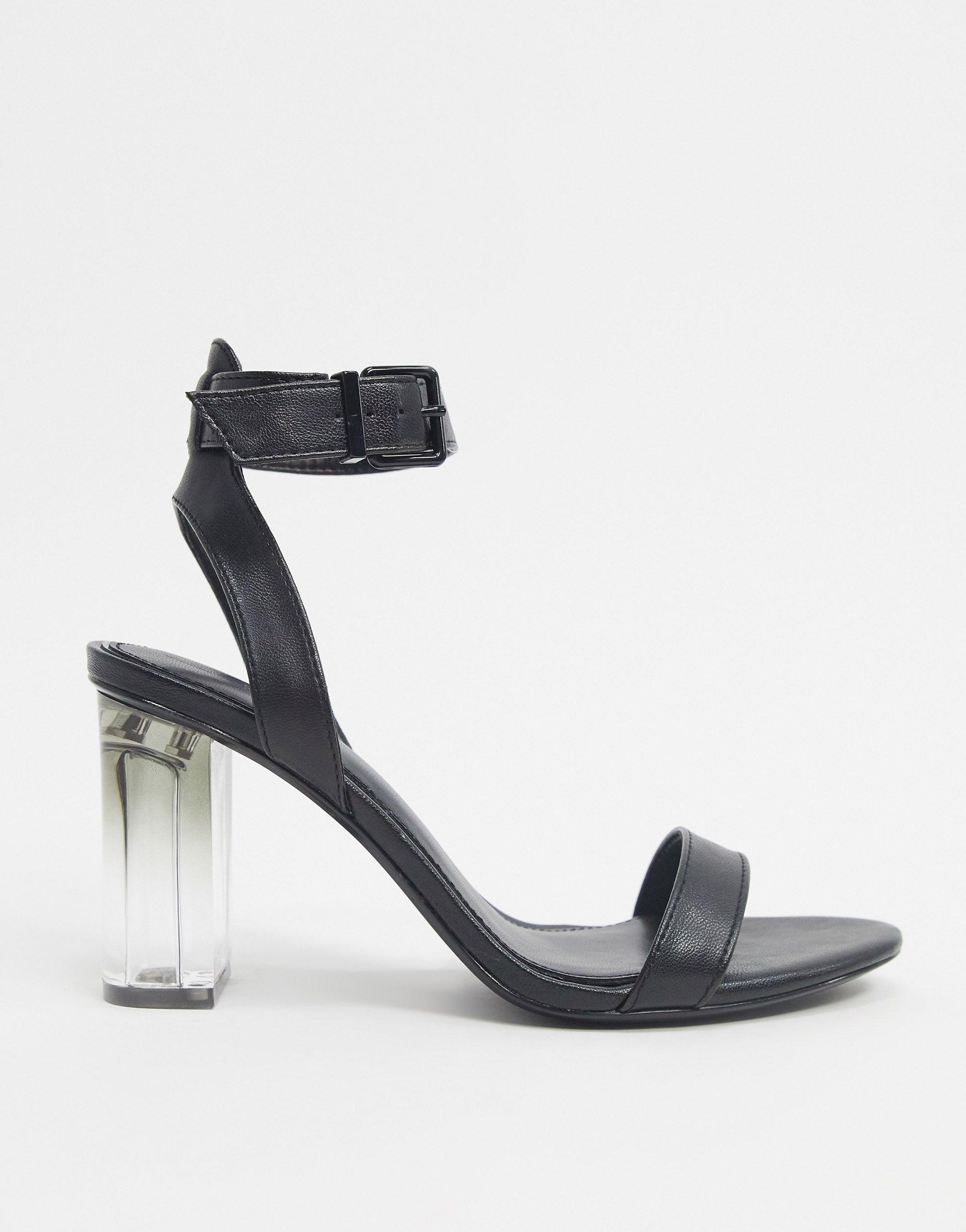 Bershka Sandal With Ankle Strap And Transparent Heel in Black | Lyst