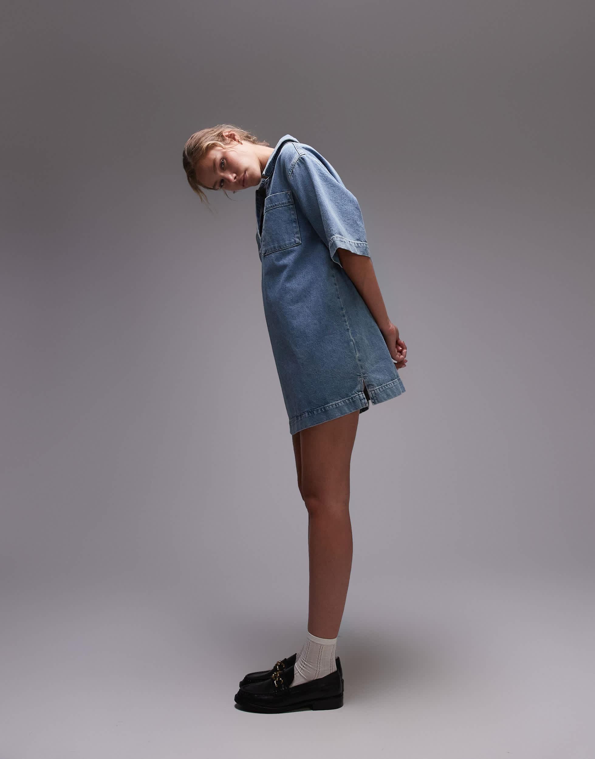 sachin and babi light blue dress TOPSHOP Denim Pull On Dress in Blue
