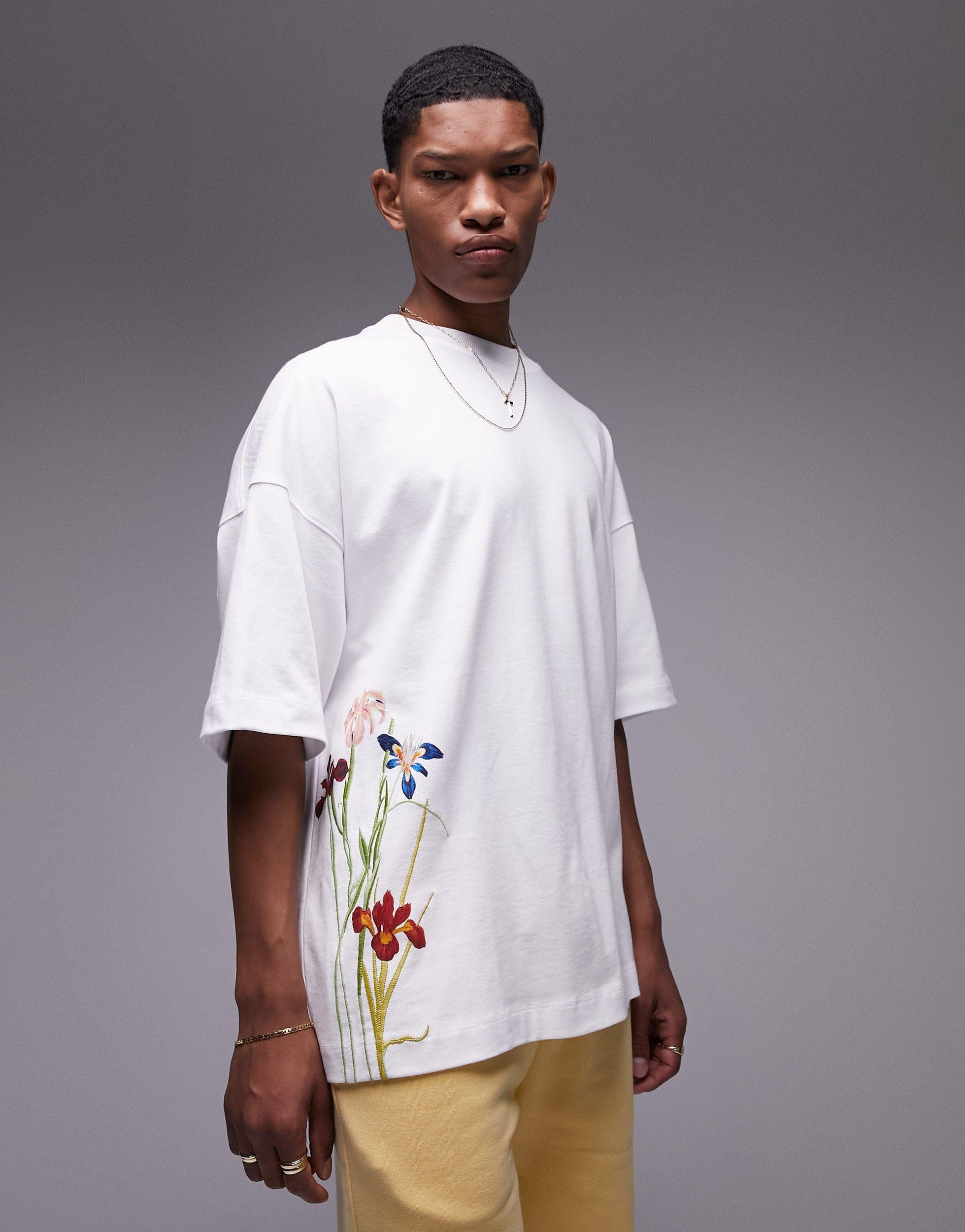 kaustisk Installere buffet TOPMAN Premium Extreme Oversized Fit T-shirt With Front And Back Floral  Embroidery in White for Men | Lyst