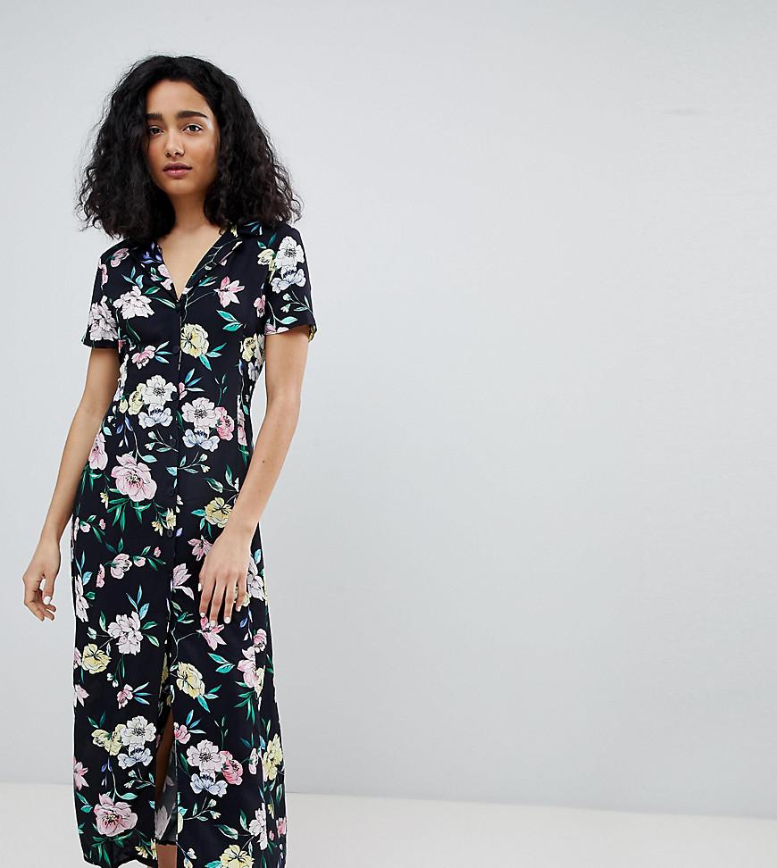 black floral midi shirt dress