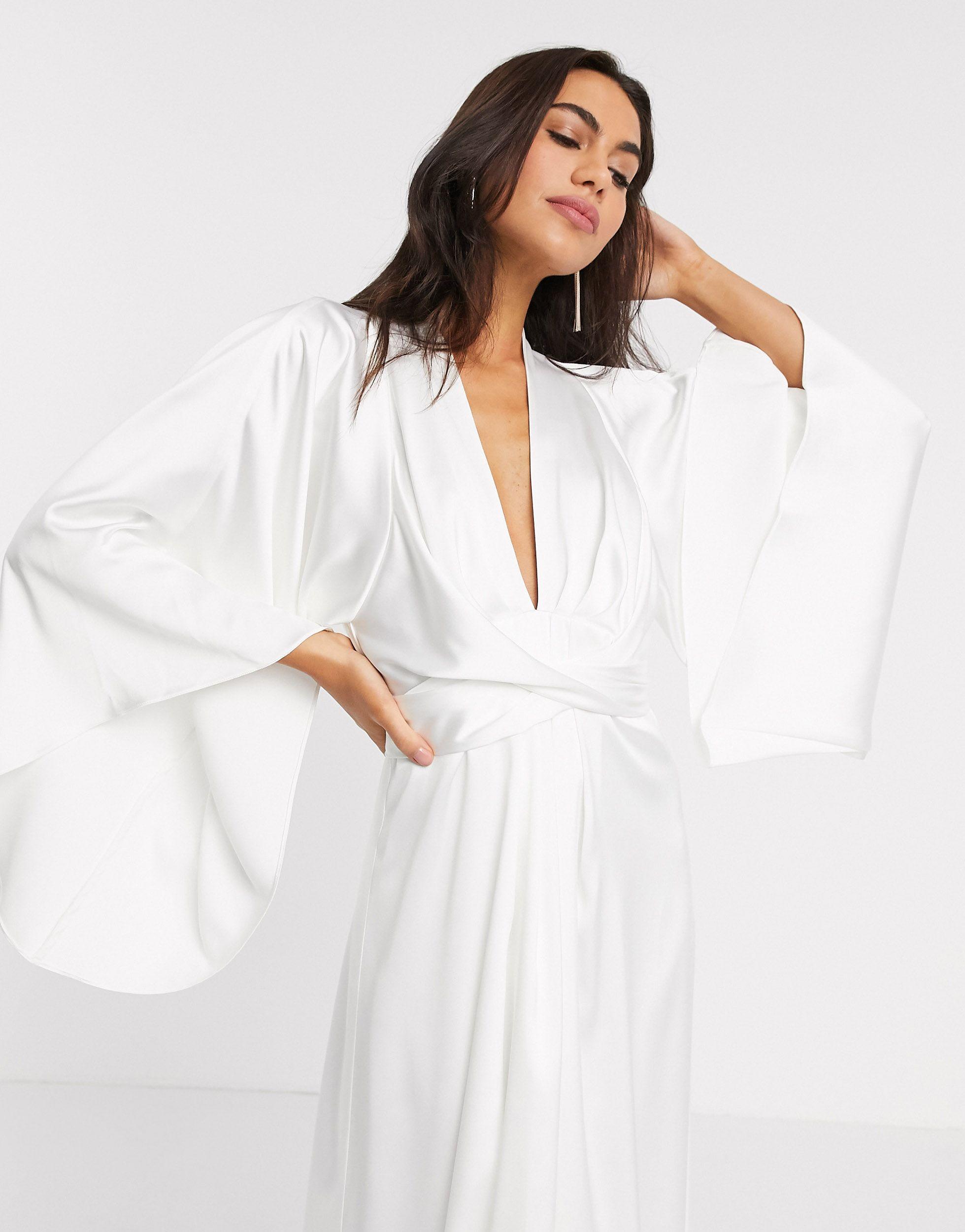 ASOS Extreme Cape Sleeve Maxi Wedding Dress in White | Lyst