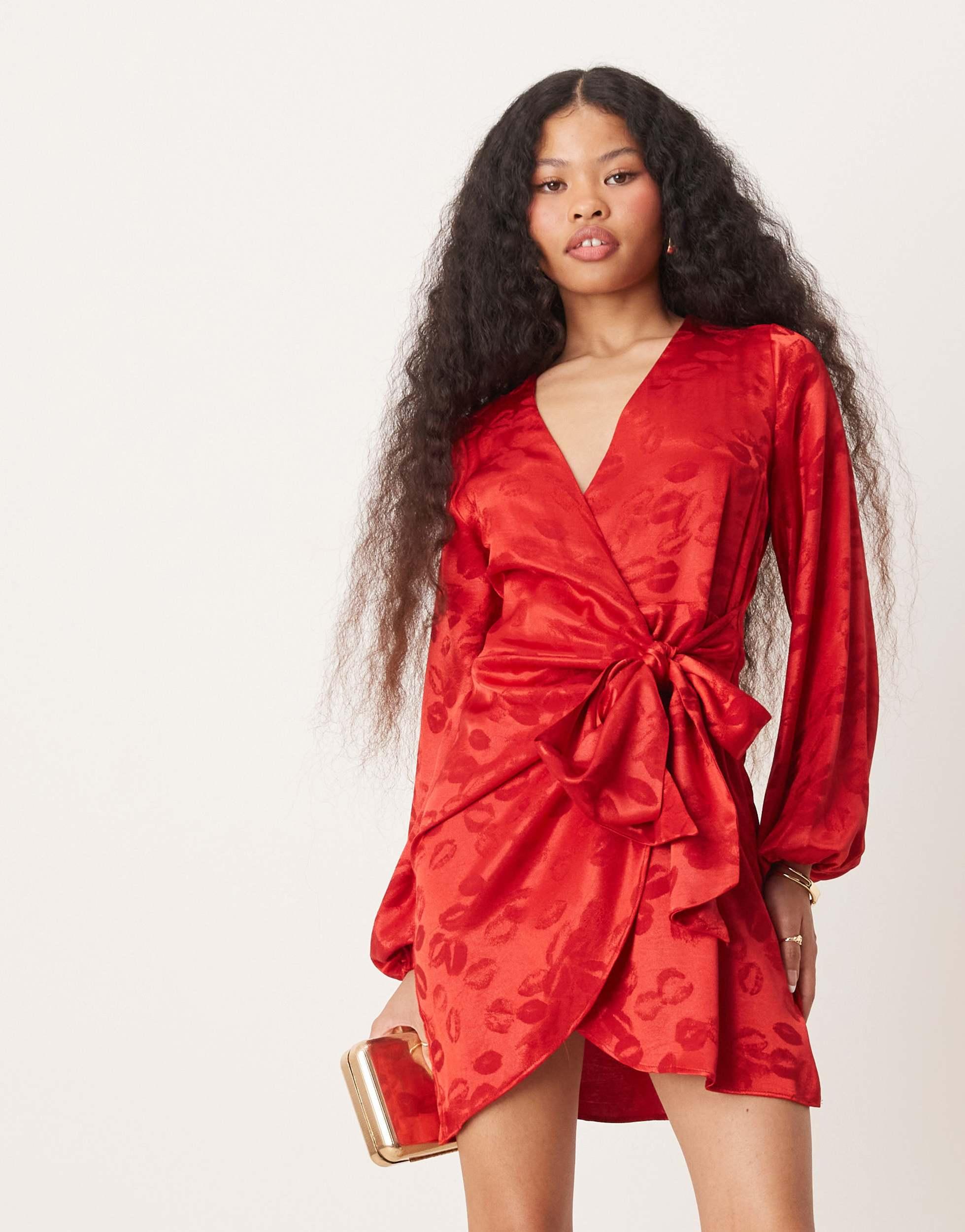 knee length dresses for ladies Fukuaya Kimono Satin Wrap Mini Dress – Kurru Kurru main image 0