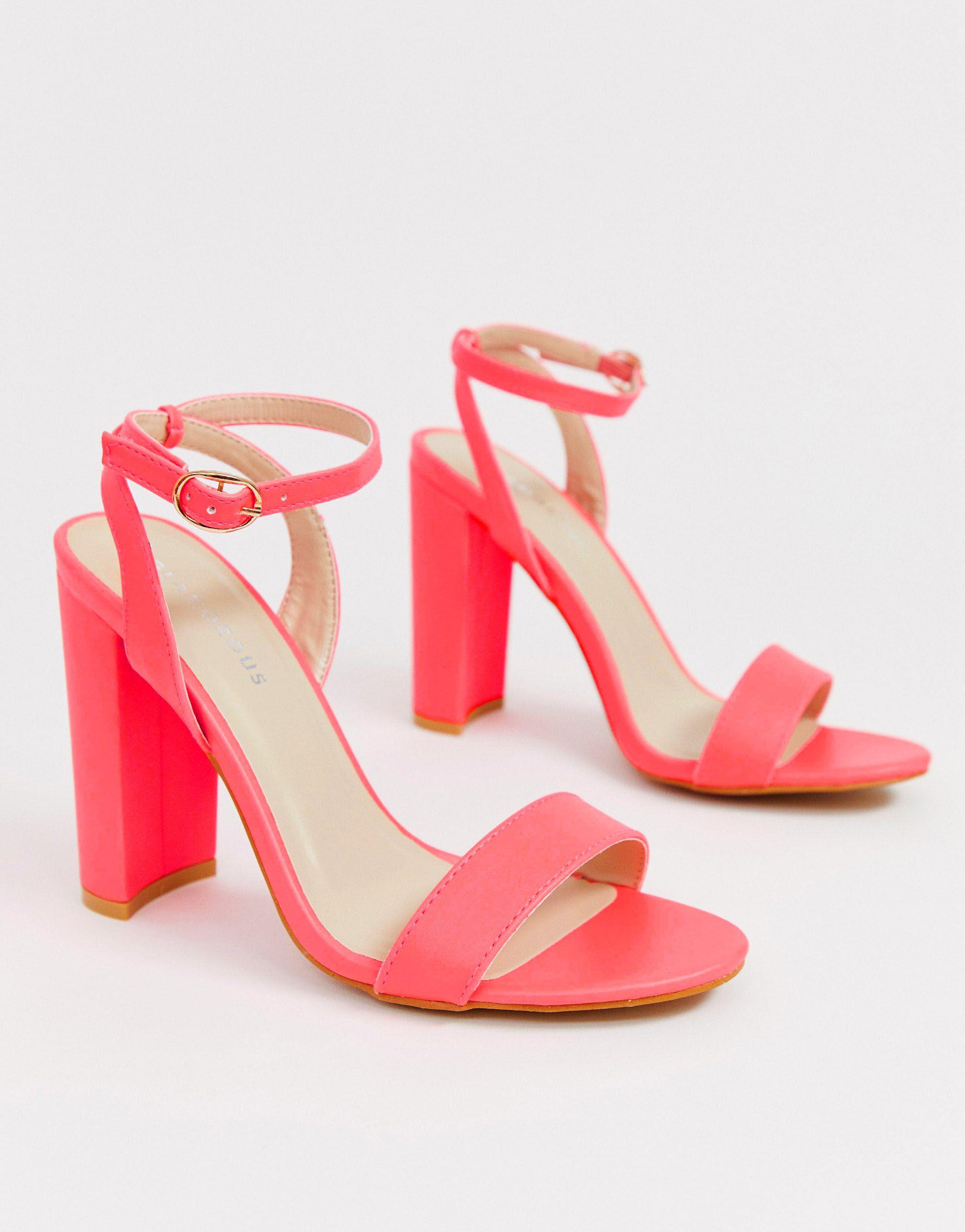 Glamorous Neon Pink Barely There Block Heeled Sandals-orange | Lyst