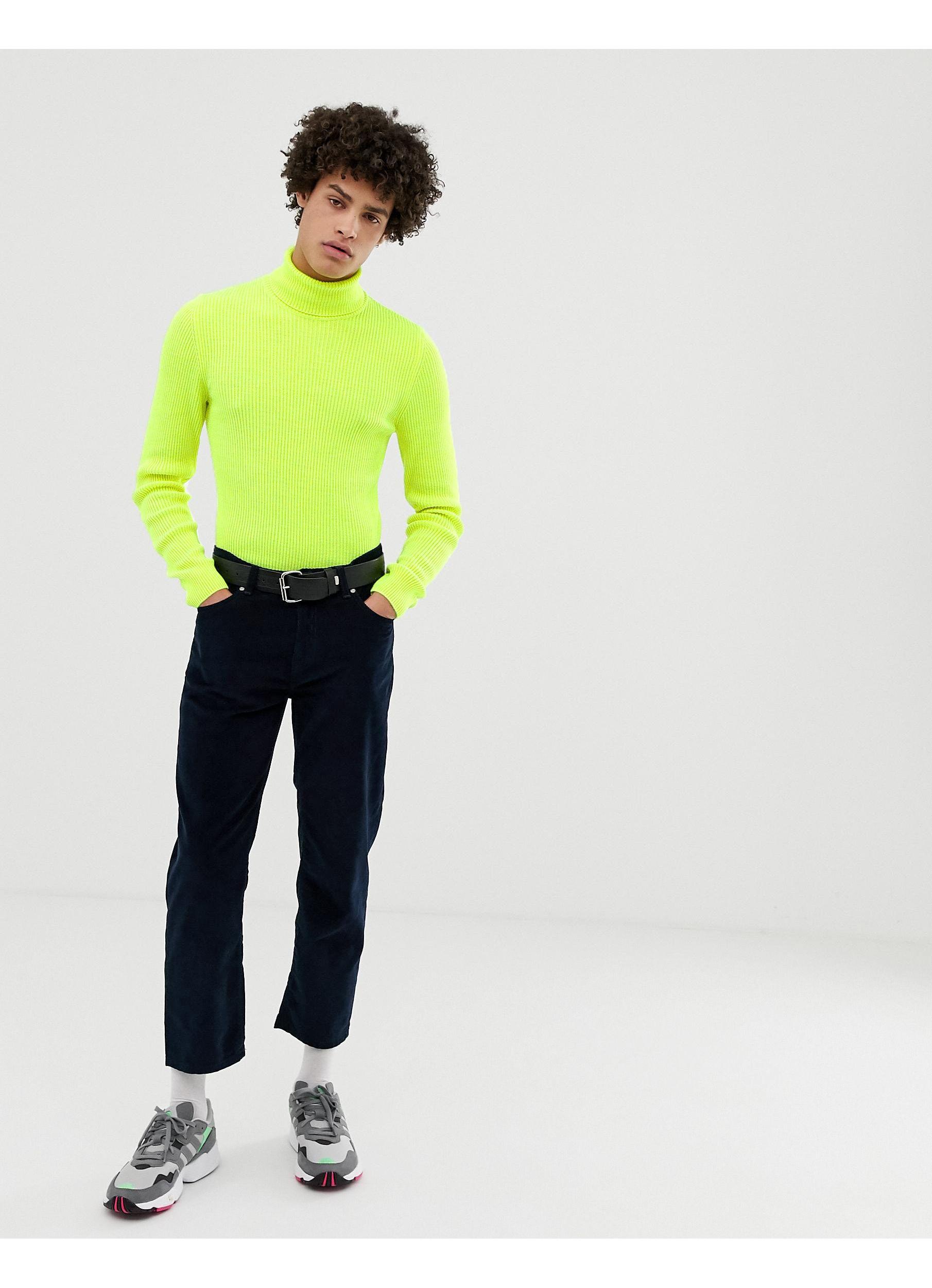 Pull col roulé moulant côtelé - Jaune fluo ASOS pour homme en coloris Vert  | Lyst