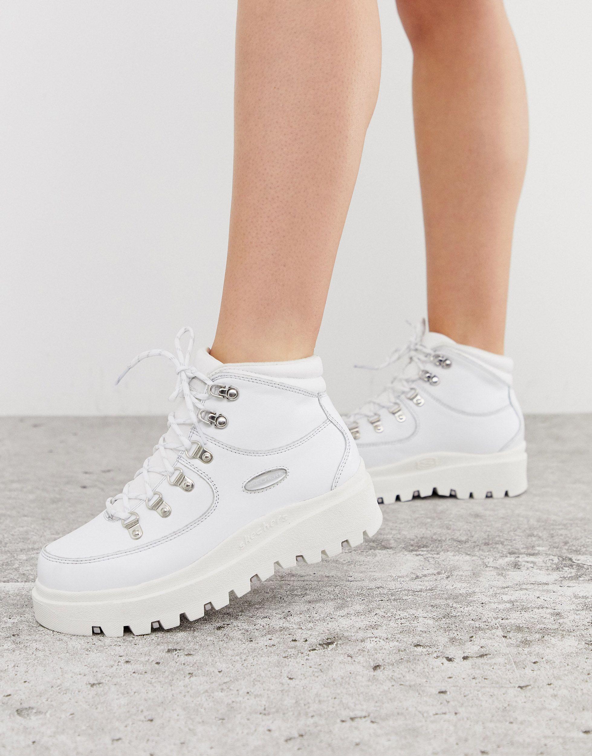 Skechers Shindig 6 Eye Leather Hiker Boot in White | Lyst