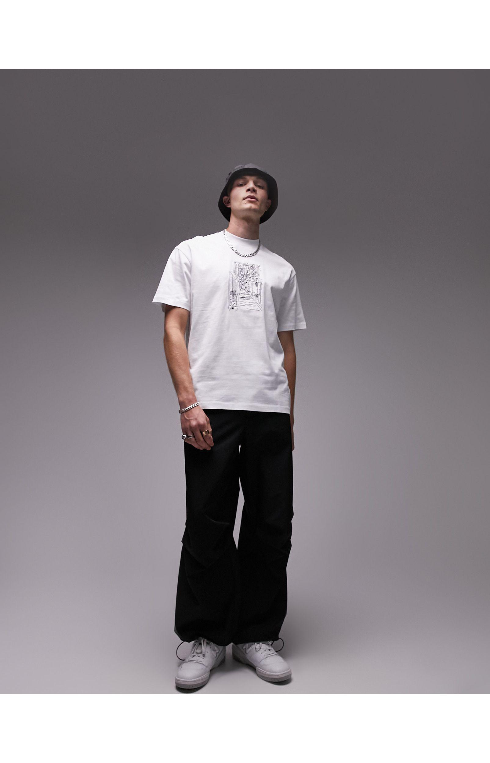 TOPMAN Oversized Fit T-shirt With Embroidered Ristorante Sketch in White  for Men | Lyst