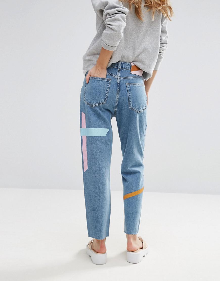Pull&Bear Denim Painted Stripe Jeans in Blue - Lyst