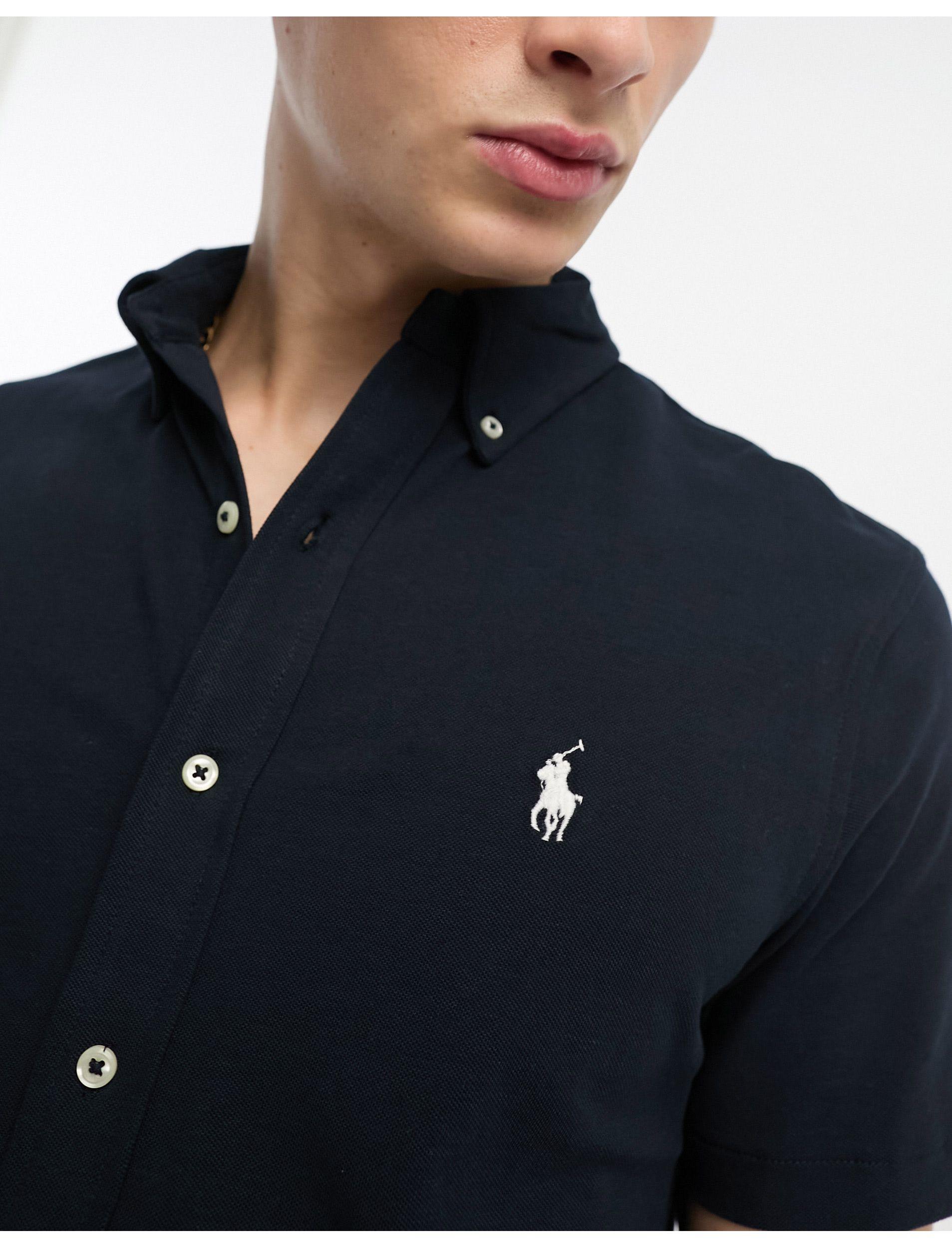 Polo Ralph Lauren Icon Logo Short Sleeve Pique Shirt in Black for Men | Lyst