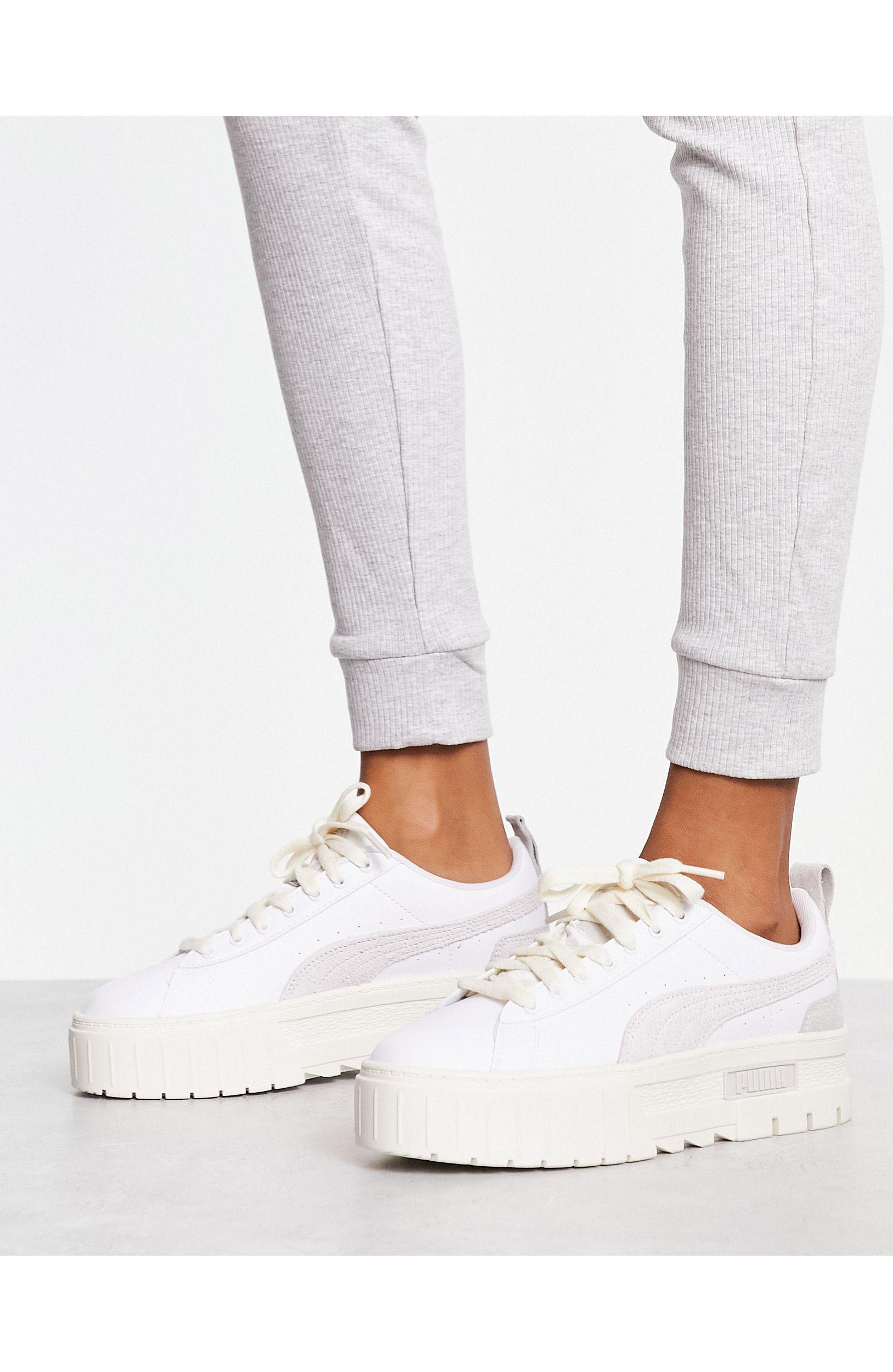 PUMA Mayze Textured Neutral Trainers in White | Lyst