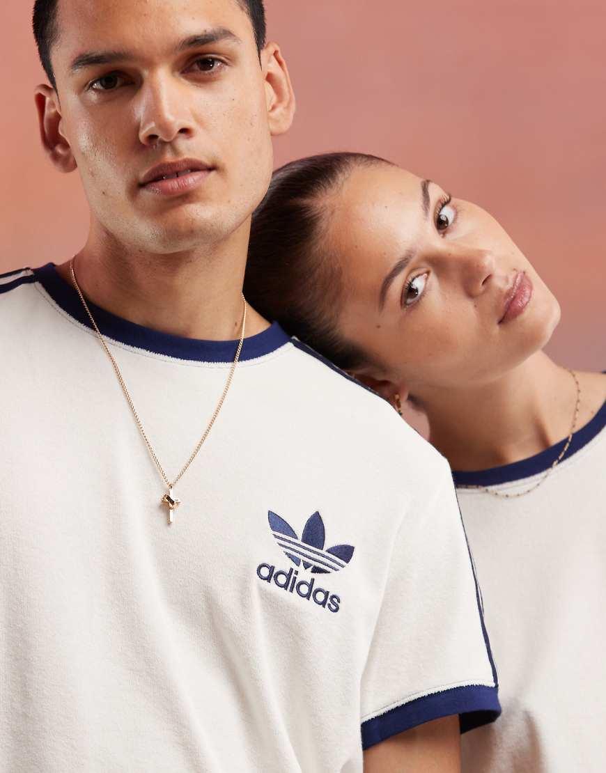 【adidas】TERRY 3 STRIPES T-SHIRT Adidas Women's Terry 3 Stripe T-shirt in Off White adidas