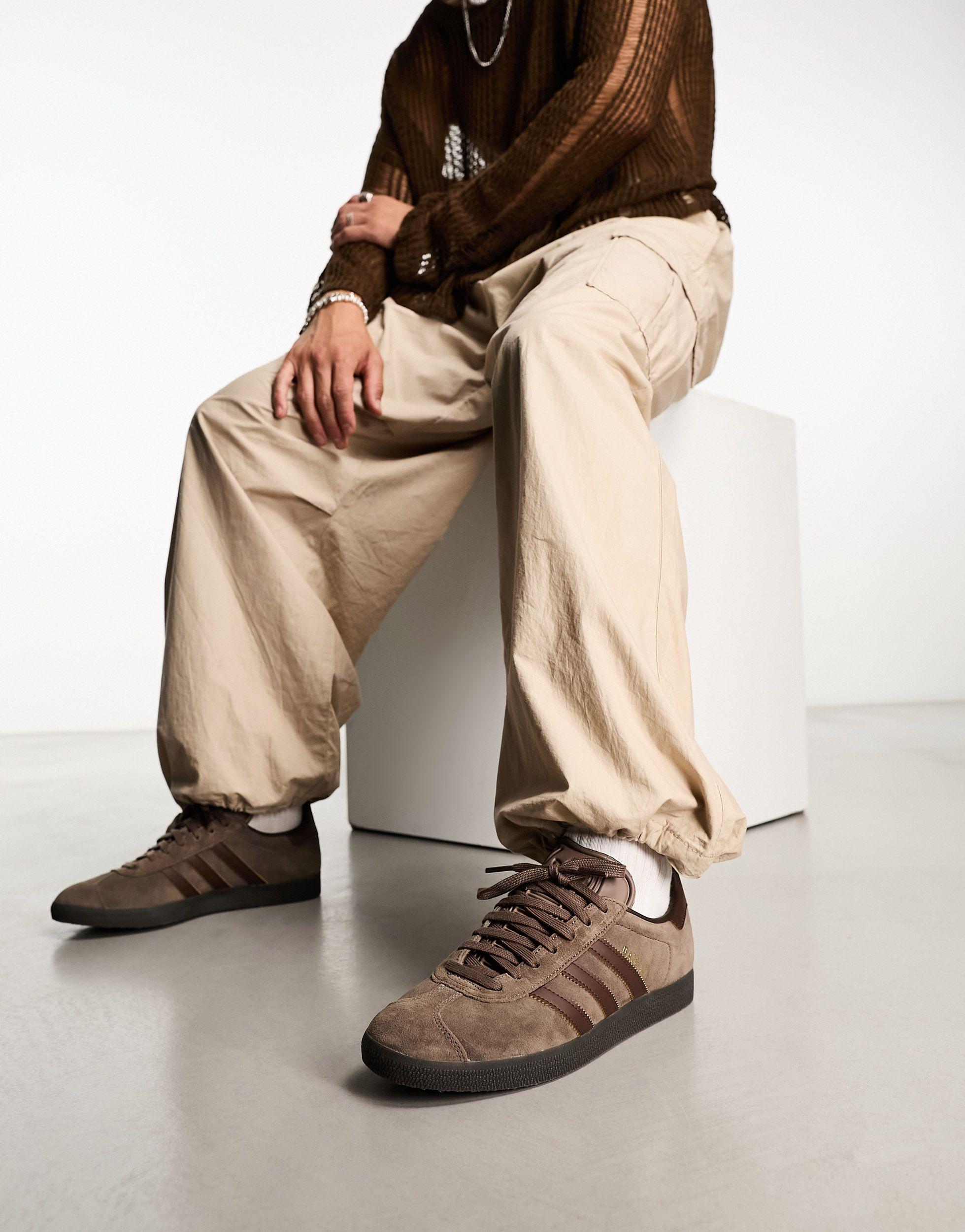 Khaki adidas hot sale gazelle trainers