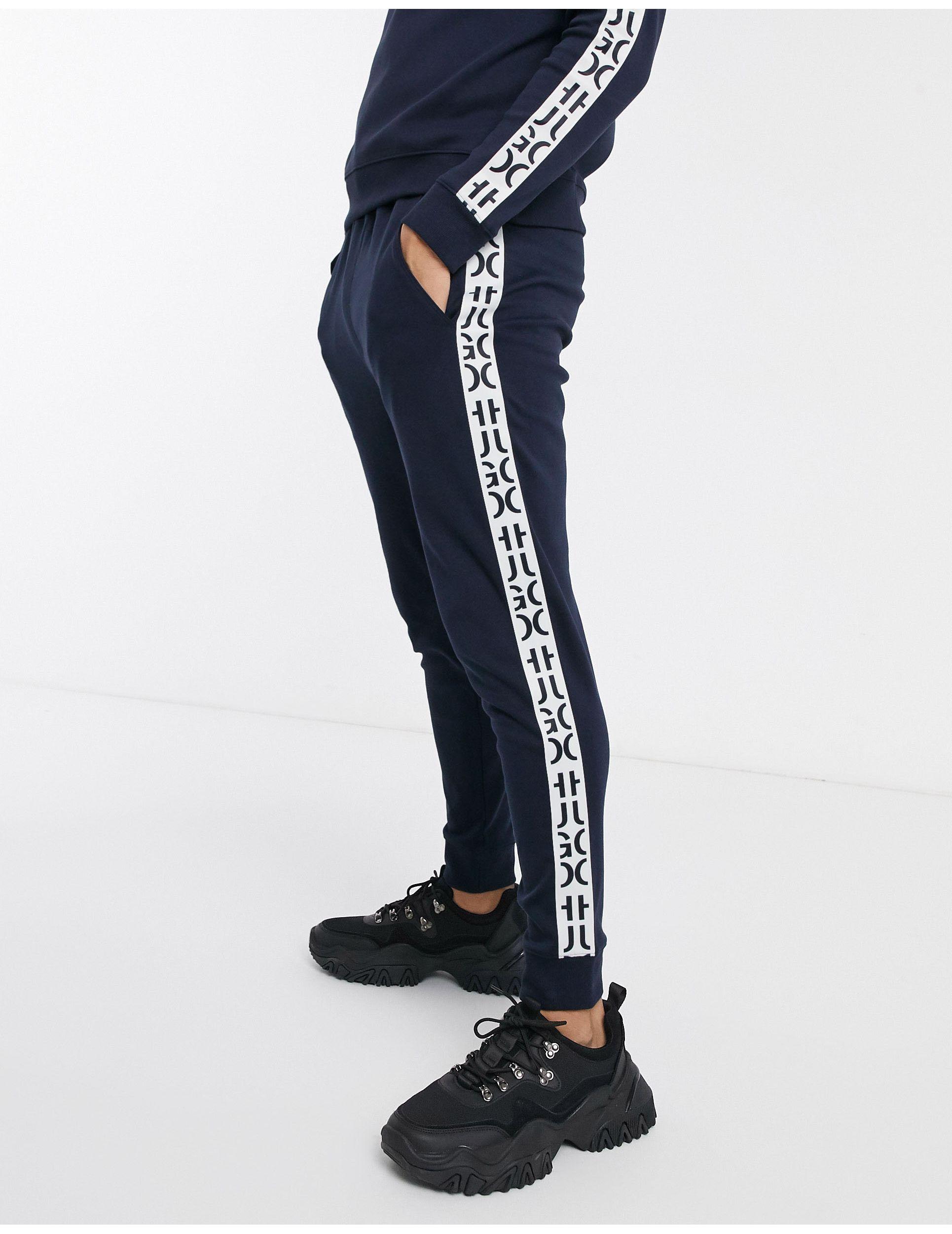 HUGO Cotton Daky Taped joggers in Navy (Blue) for Men - Lyst