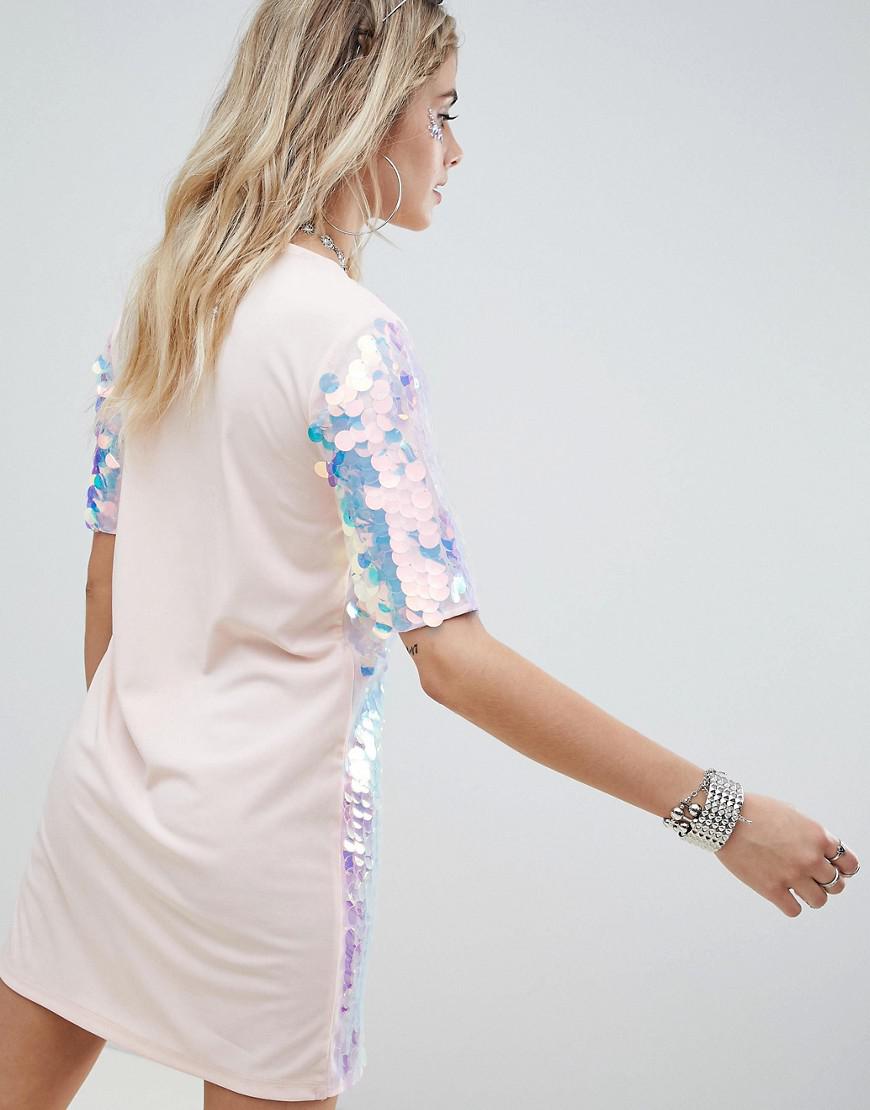 pink sequin shirt dress
