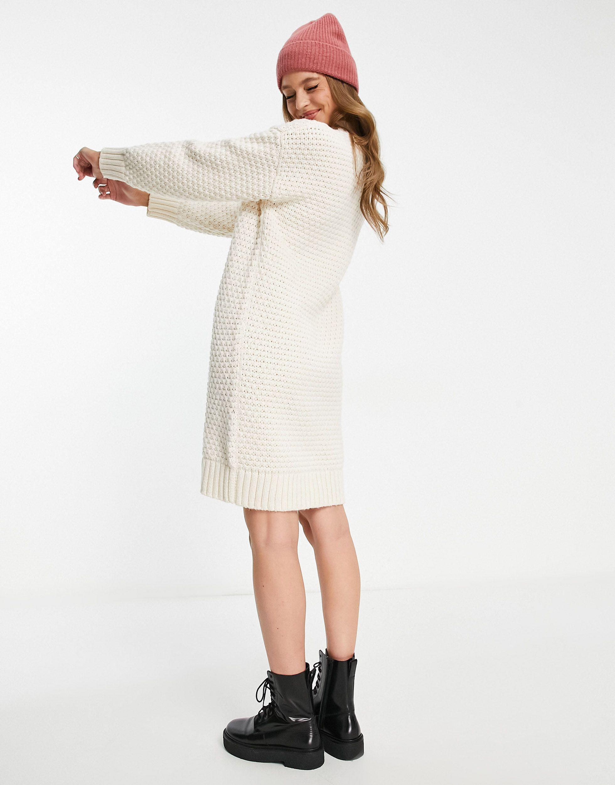 Monki Knitted Jumper Dress in Natural | Lyst