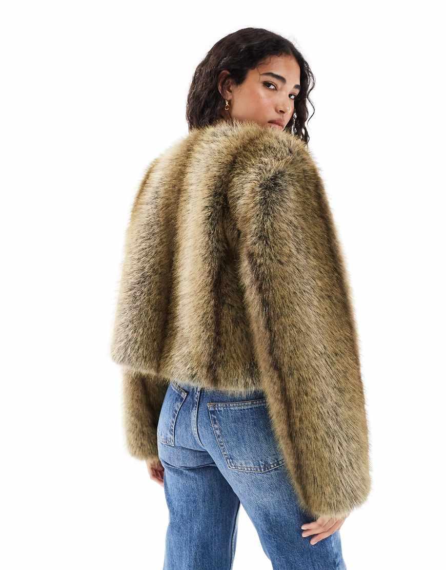 Brave Soul Collarless Short Faux Fur Jacket in Brown Lyst UK