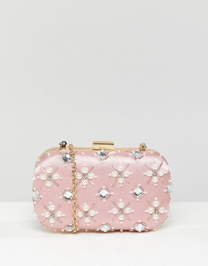 True Decadence Blush Embellished Pearl Box Clutch Bag in Pink - Lyst