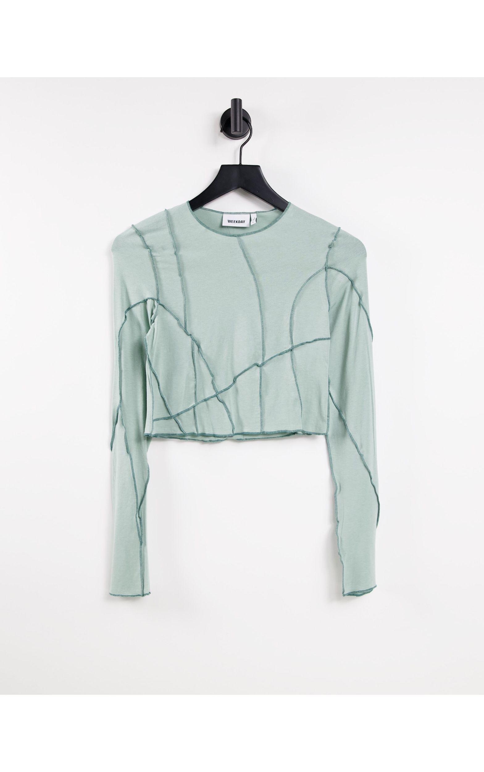 Weekday Sierra Crop Long Sleeve Top With Overlock Seams in Blue | Lyst  Australia