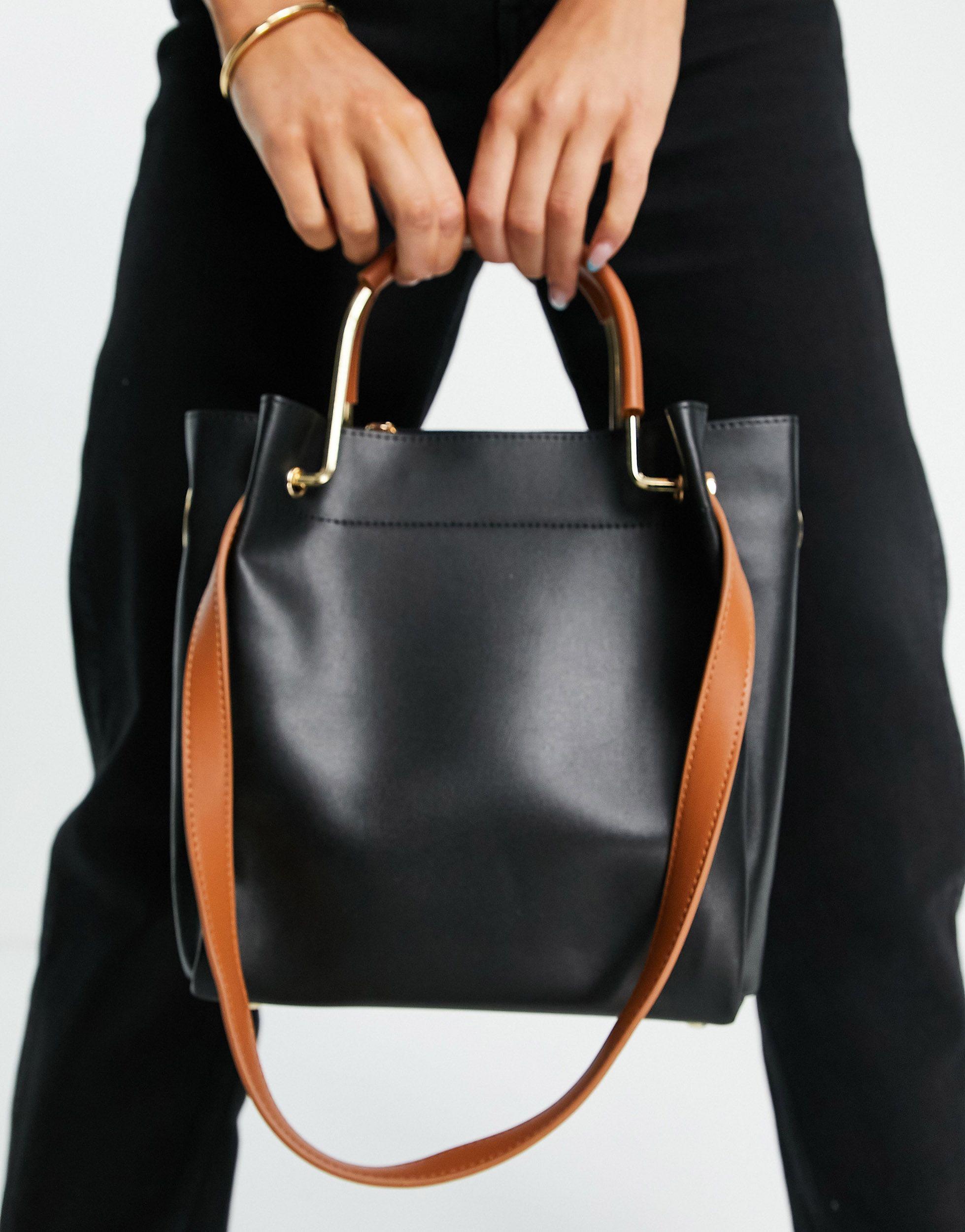 Truffle Collection Tote Bag With Tan Handle And Straps in Black | Lyst UK