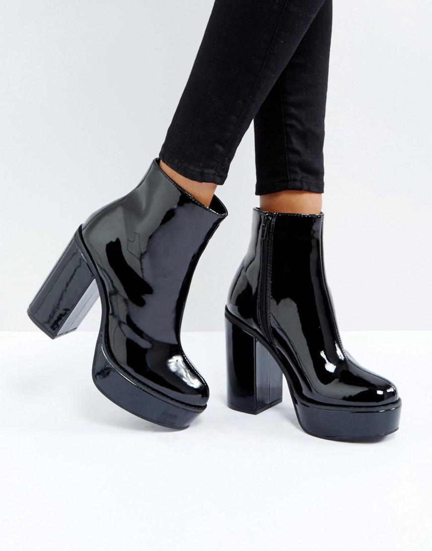 London Rebel Patent Platform Boots in Black | Lyst