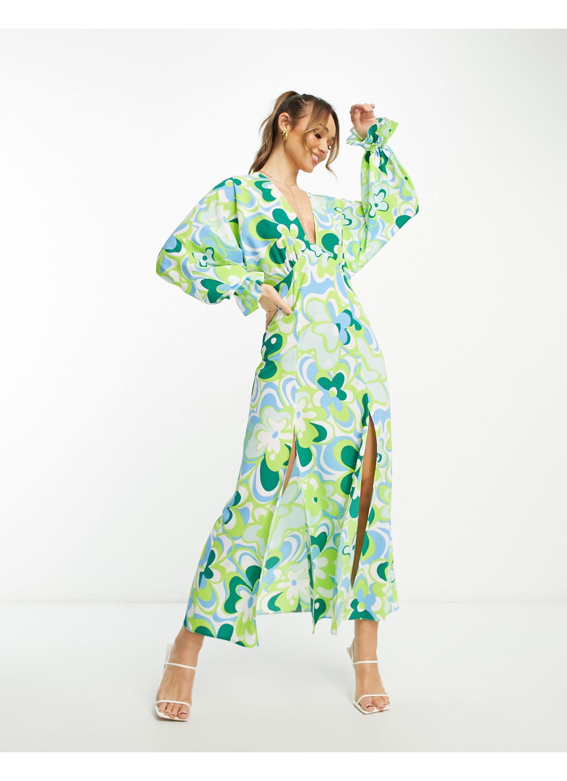 ASOS Plunge Batwing Maxi Dress in Green | Lyst