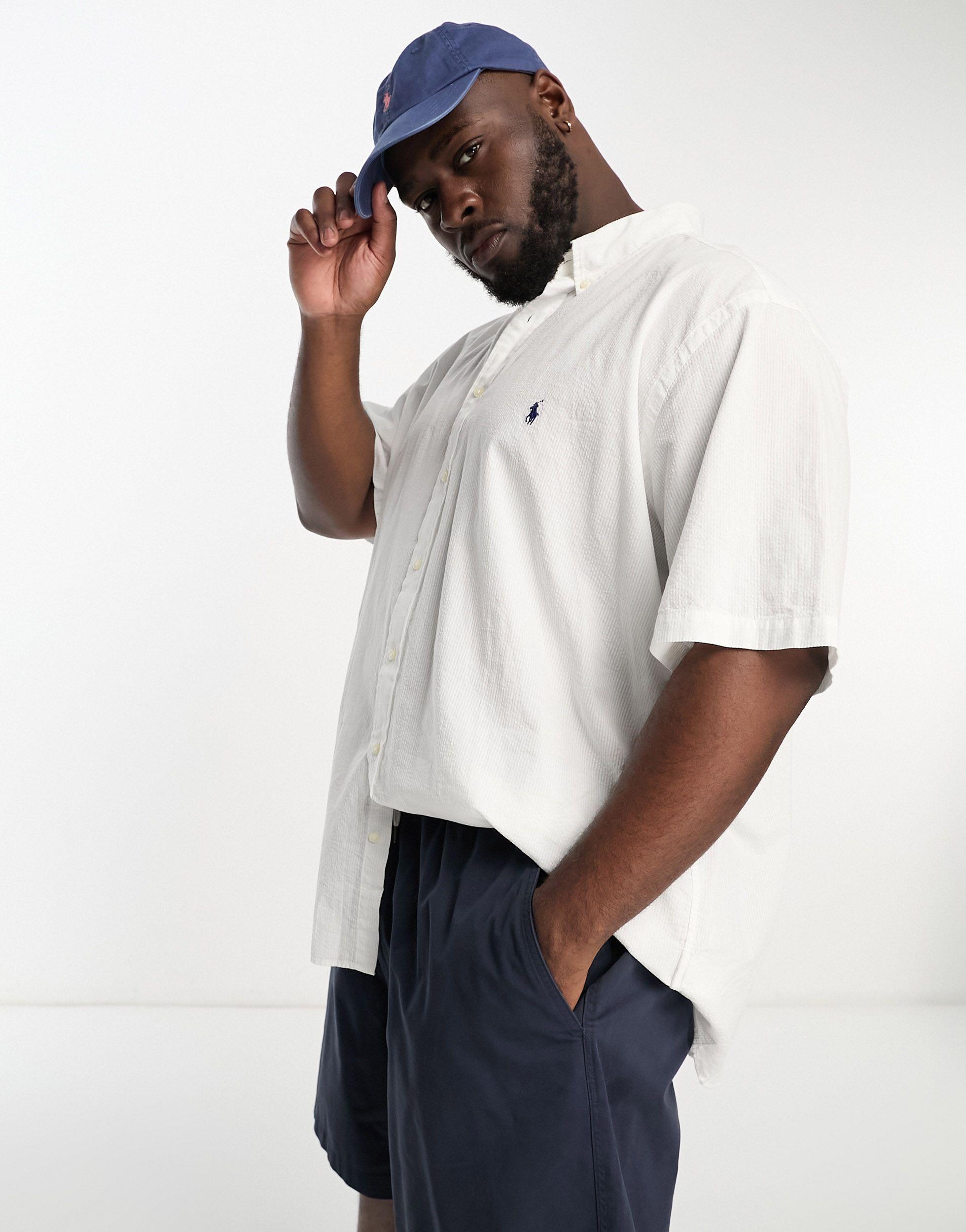 Polo Ralph Lauren Big & Tall Icon Logo Short Sleeve Seersucker Shirt in  White for Men | Lyst