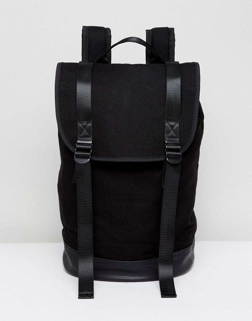 ASOS Backpack In Black With Double Strap And Faux Leather Base for Men |  Lyst