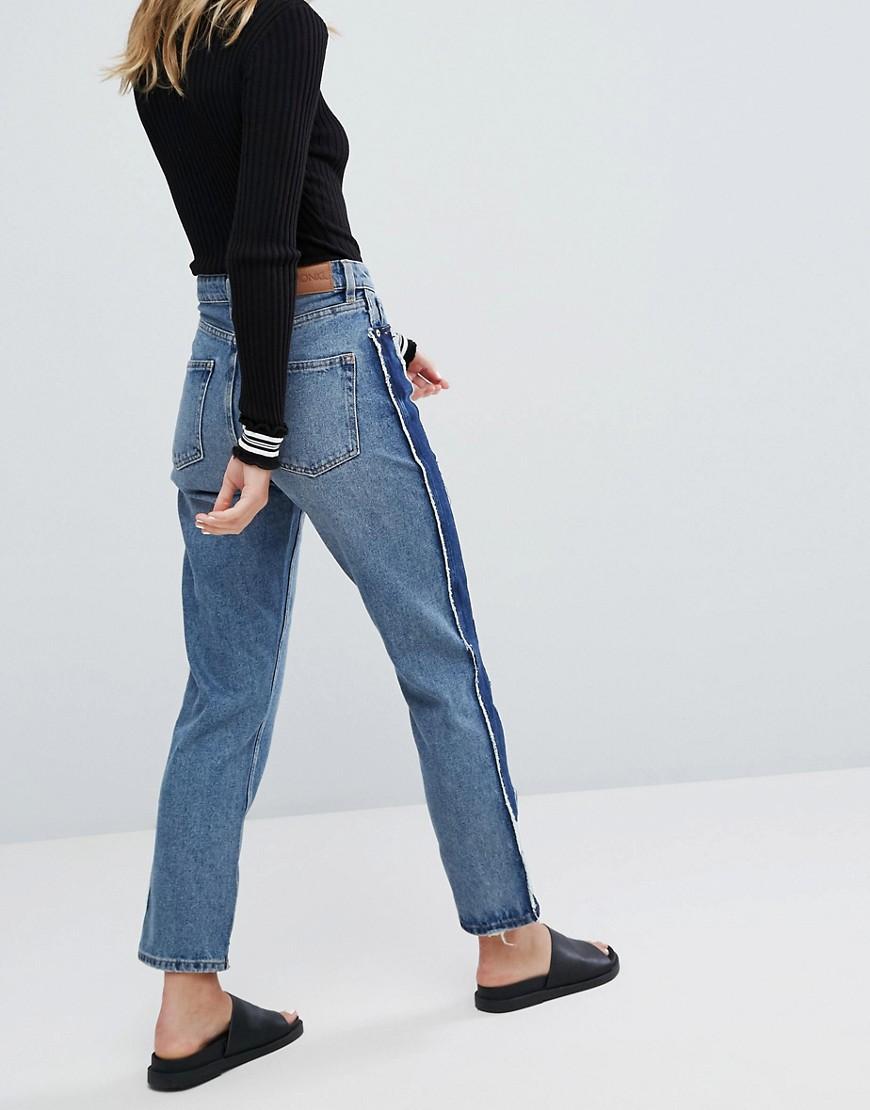 Jeans stretti in fondo a vita alta con riga lateraleMonki in Denim di  colore Blu | Lyst
