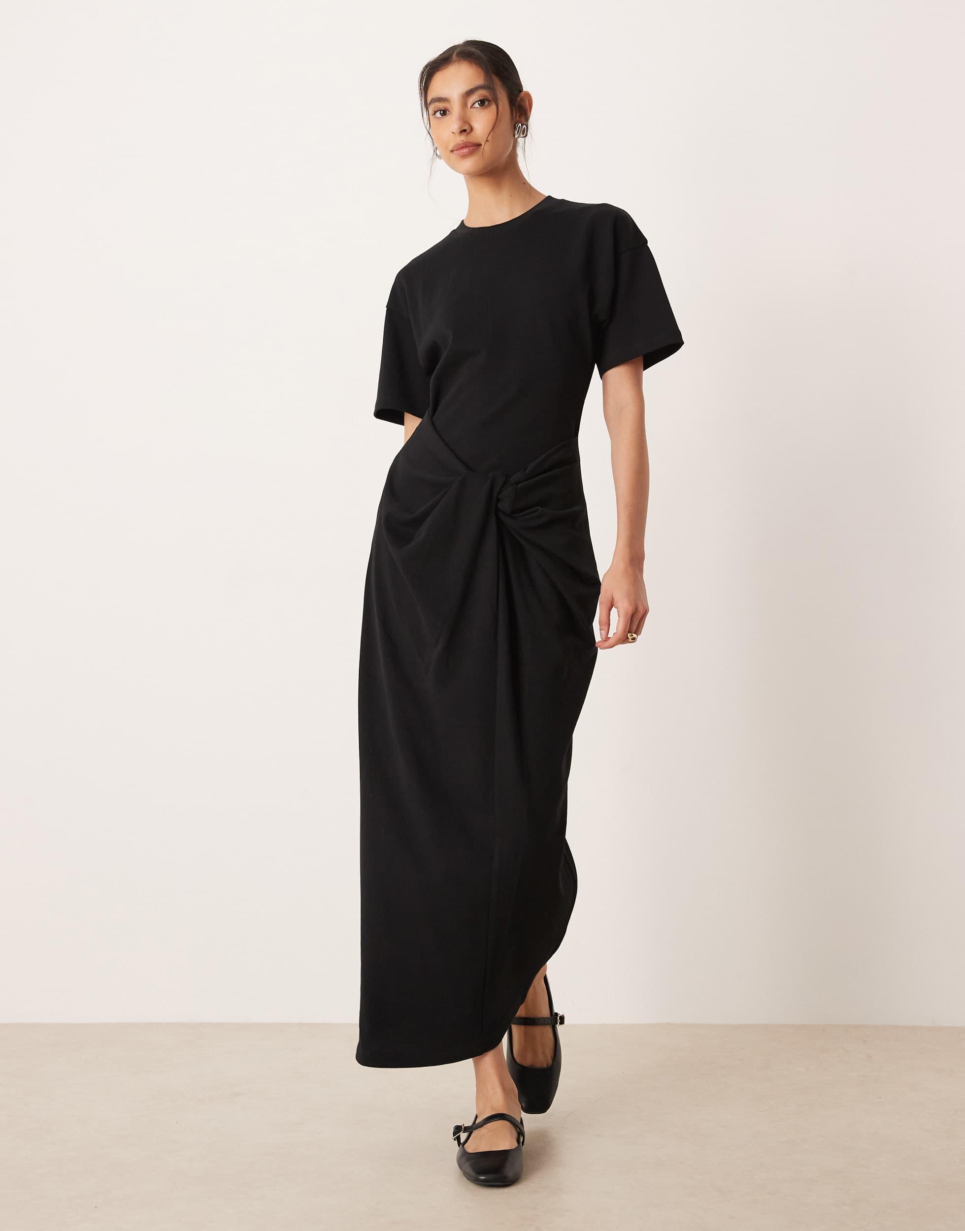 knee length dresses for ladies Rent Asos Edition Textured Drape Midi Shirt Dress With Tie Detail In Orange