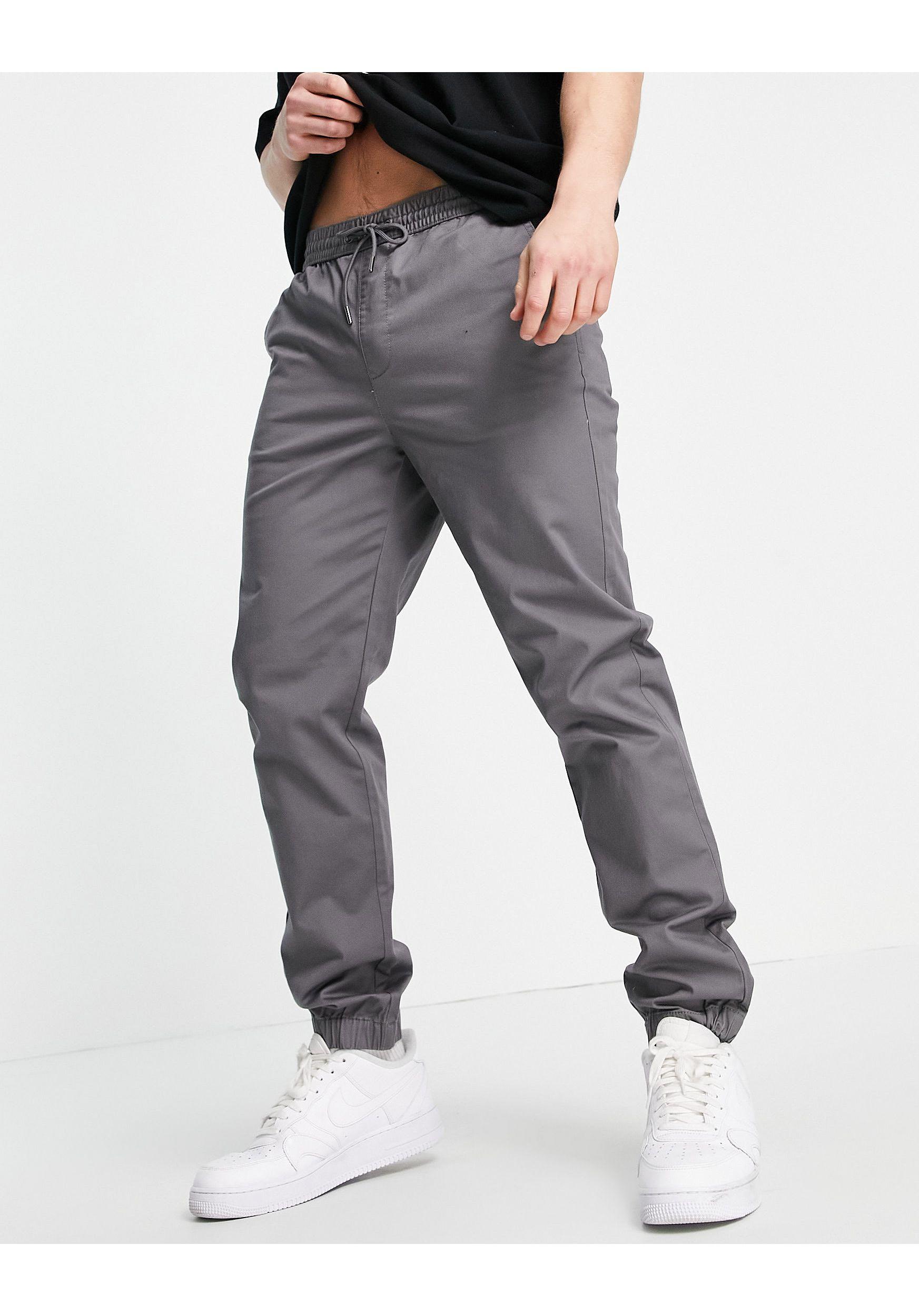 River Island Pull On Cuffed Chino Trousers in Gray for Men | Lyst
