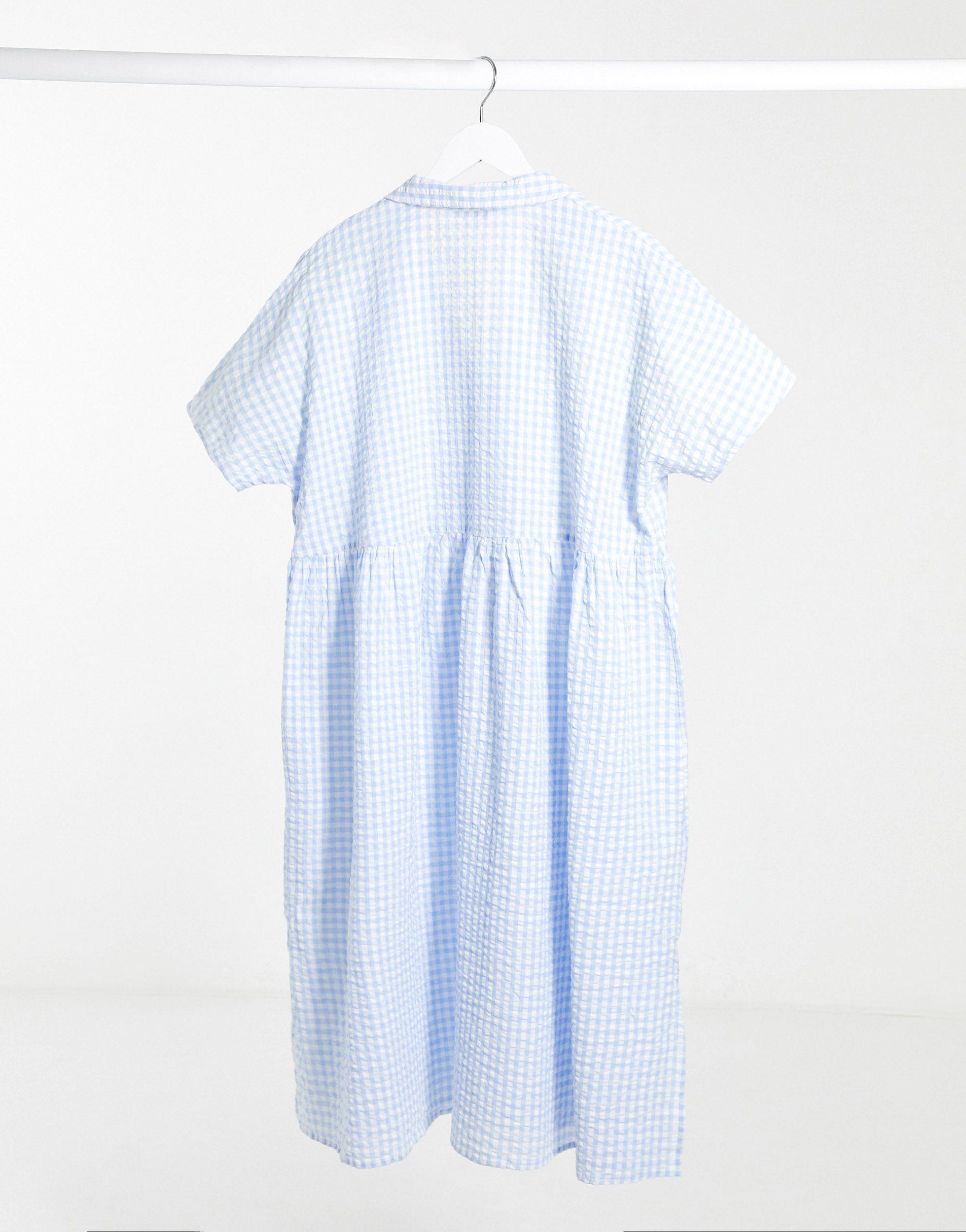 Monki ulrica gingham print oversize dress in blue Outlet