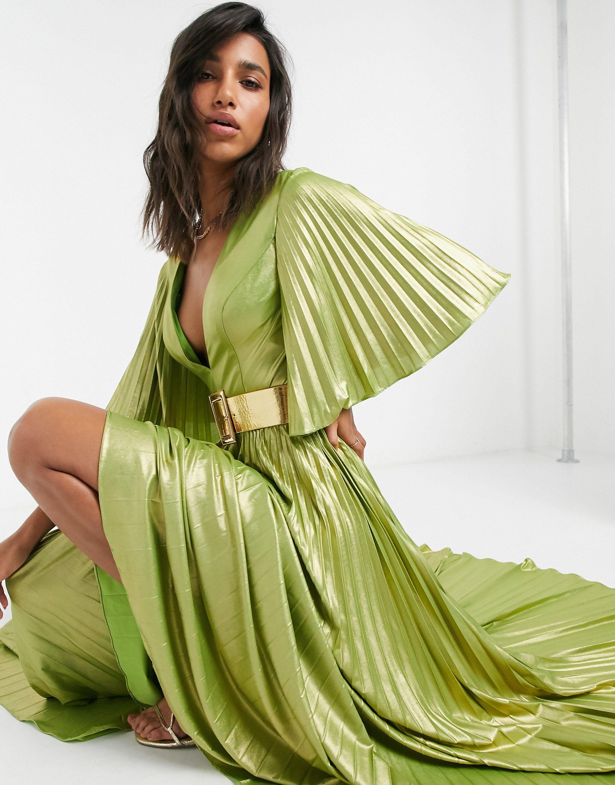 Robe longue à manches kimono métalisée - Doré Forever Unique en coloris  Vert | Lyst