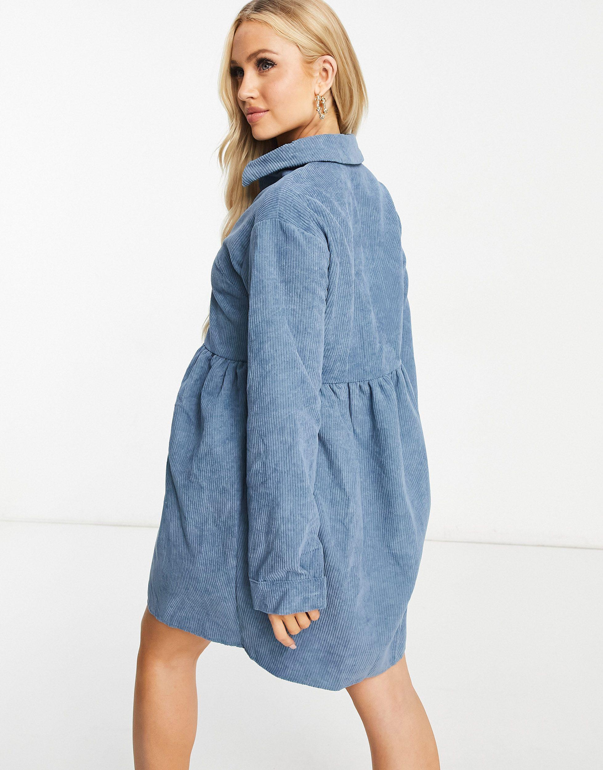 Long Sleeve Shirt Smock Dress in Blue 