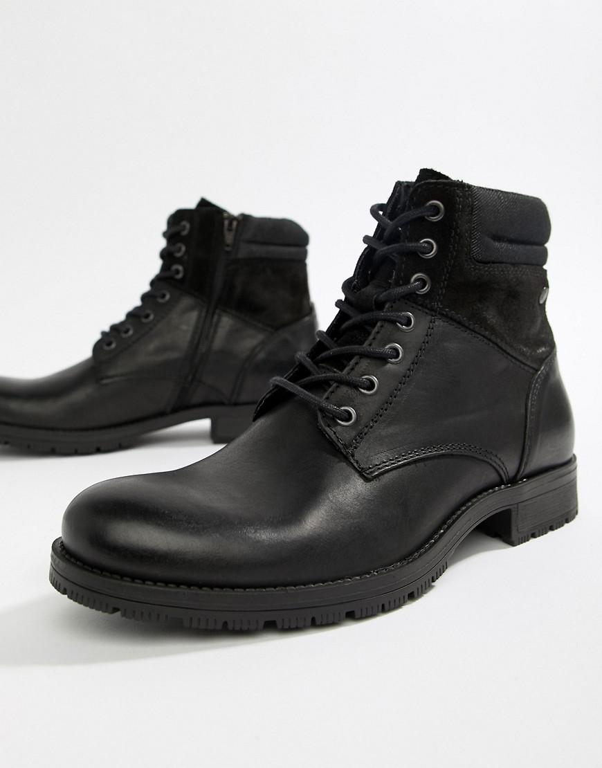 Jack & Jones Leather Boot in Black for Men | Lyst