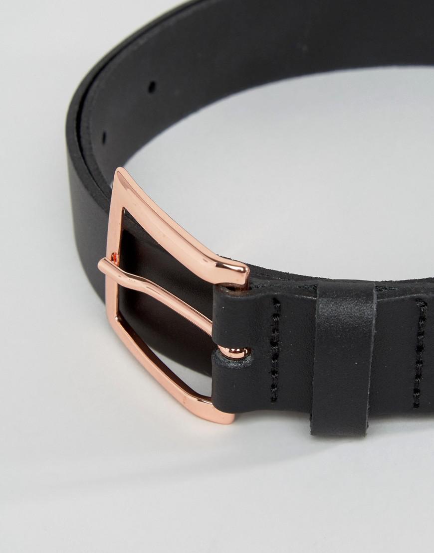 ASOS Smart Leather Belt With Rose Gold Buckle in Black for Men - Lyst