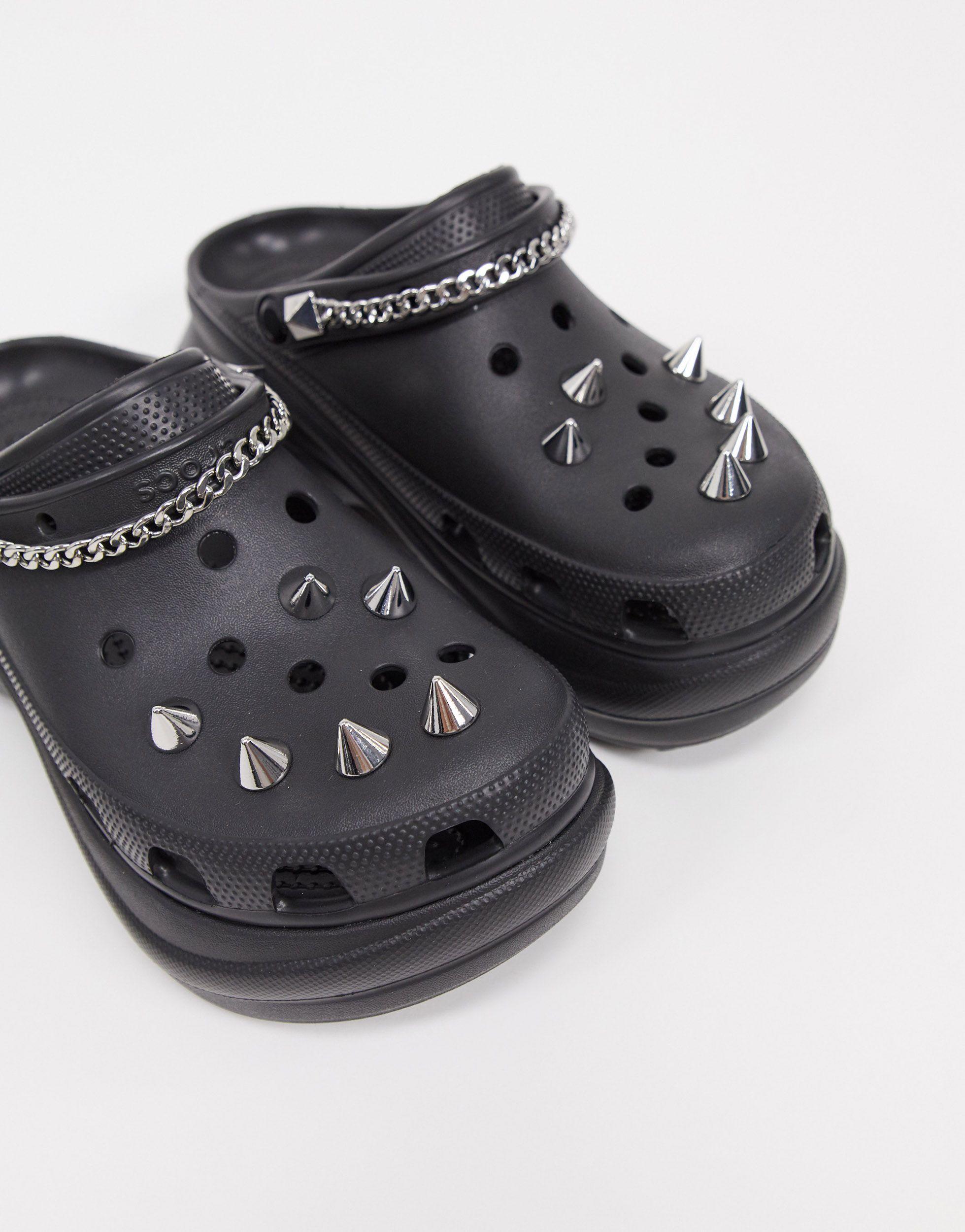 Crocs Womens Platform Slip On Clogs Spikes Punk Rock Heavy Metal Black Size  W 9