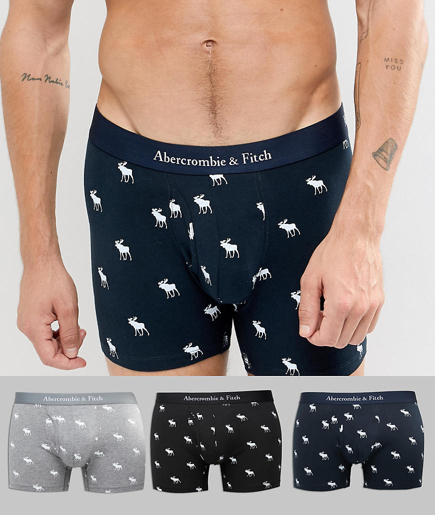 Abercrombie & Fitch 3 Pack Logo Waistband Icon Print Trunks In Black/gray/navy in Blue Men | Lyst