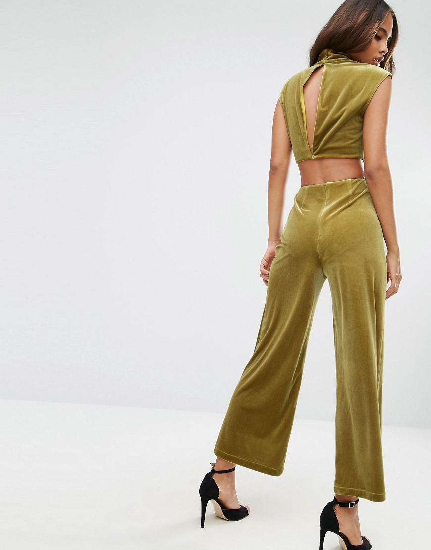 Lyst - Asos Jumpsuit With Cut Out Detail In Velvet in Yellow