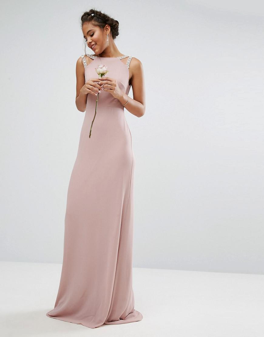 Tfnc London Chiffon Wedding High Neck Maxi Dress With Embellished