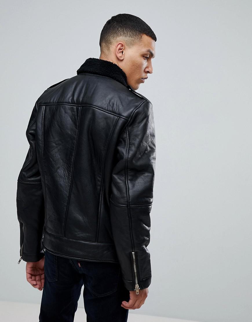 bellfield leather aviator jacket