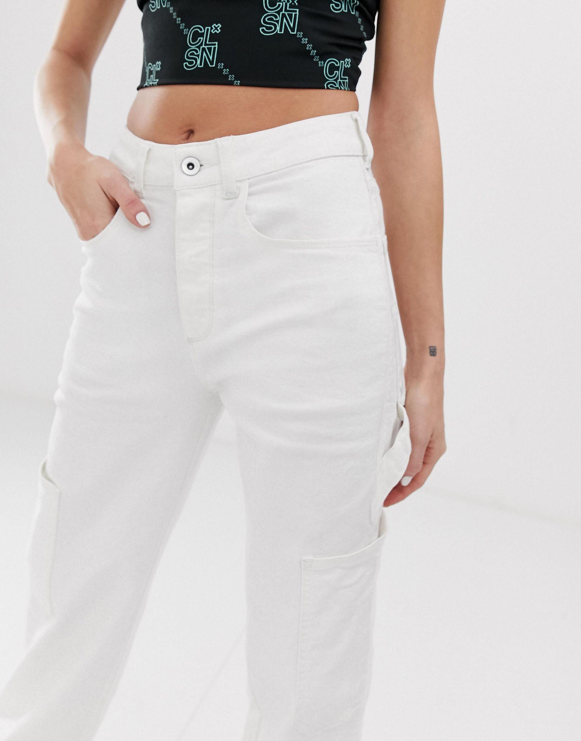 white utility jeans
