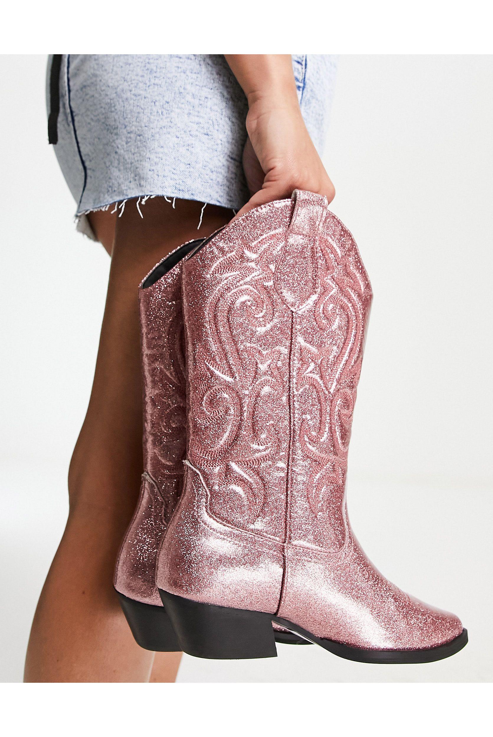 ASOS Andi Flat Western Boots in Pink | Lyst