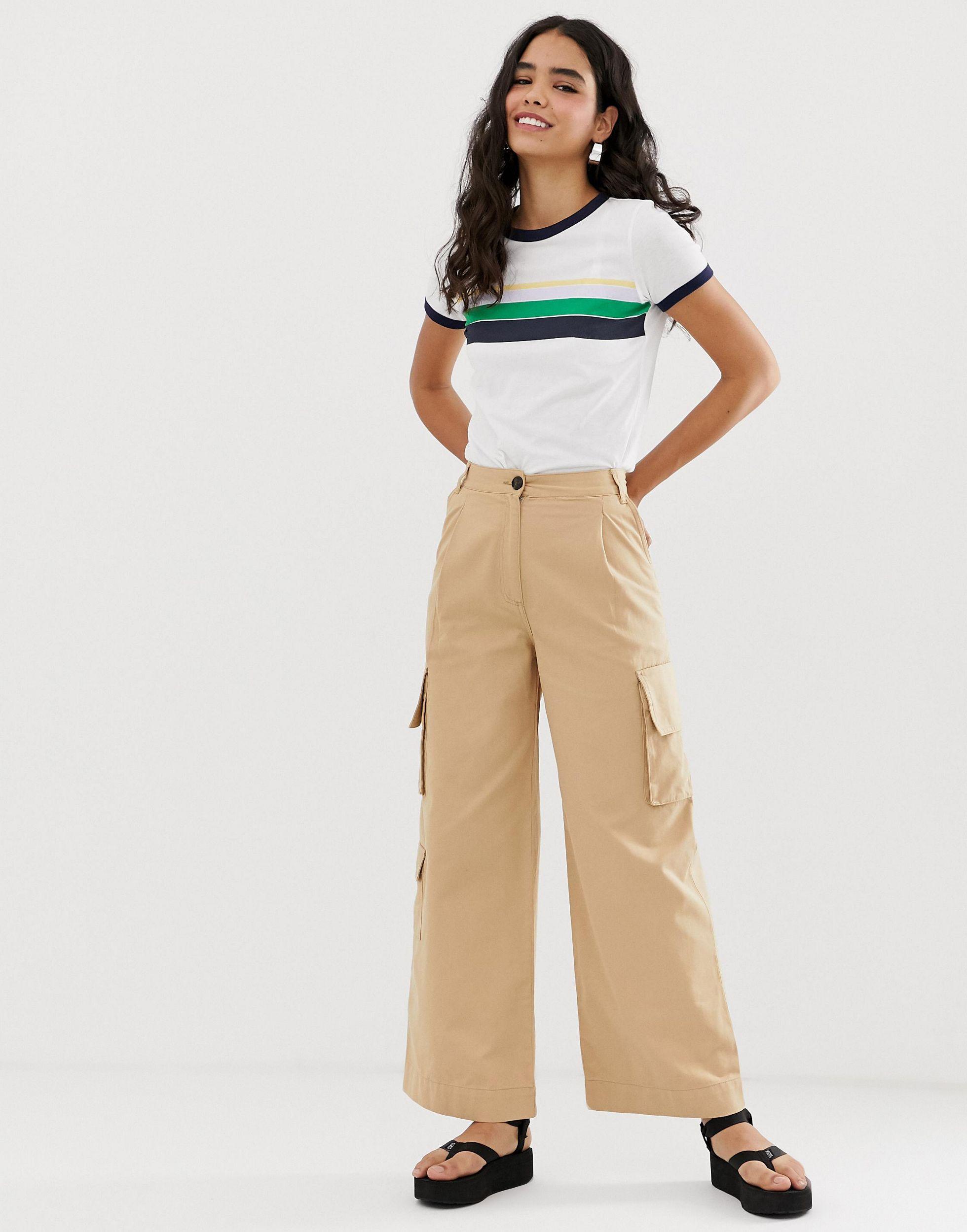 Monki Wide Leg Utility Trousers With Oversized Pockets in Natural | Lyst