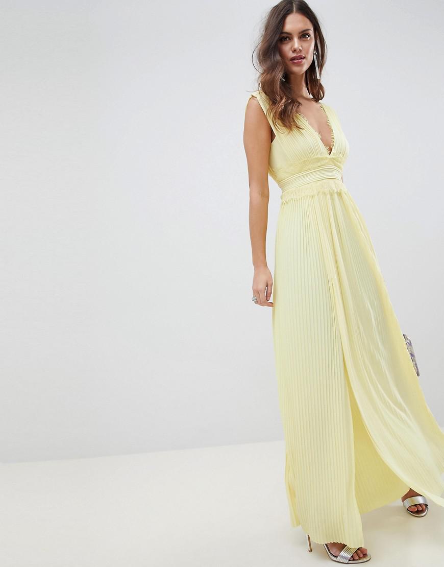 lace insert pleated maxi dress