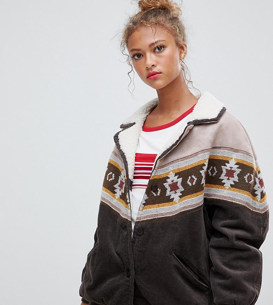 Pull&Bear Cord And Borg Mix Jacket With Pattern in Brown | Lyst Australia