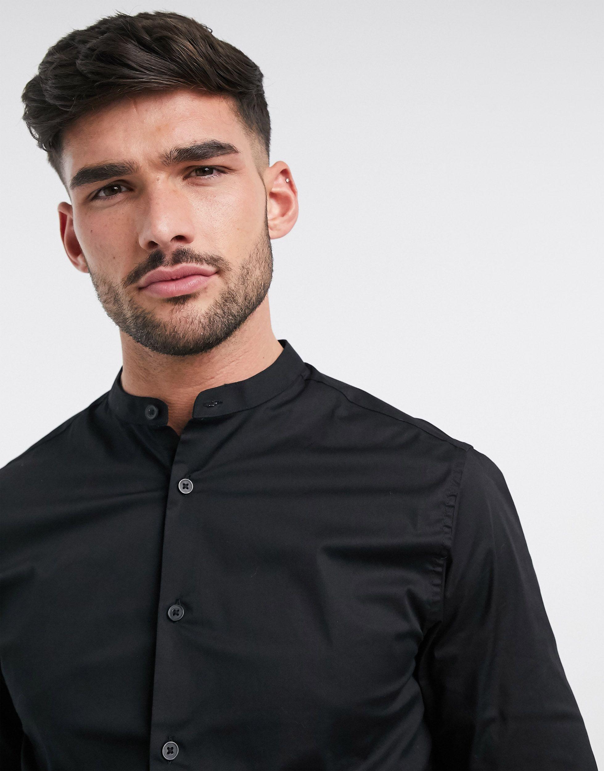 Camisa negra ajustada y elastica con cuello mao ASOS de hombre de color Negro Lyst