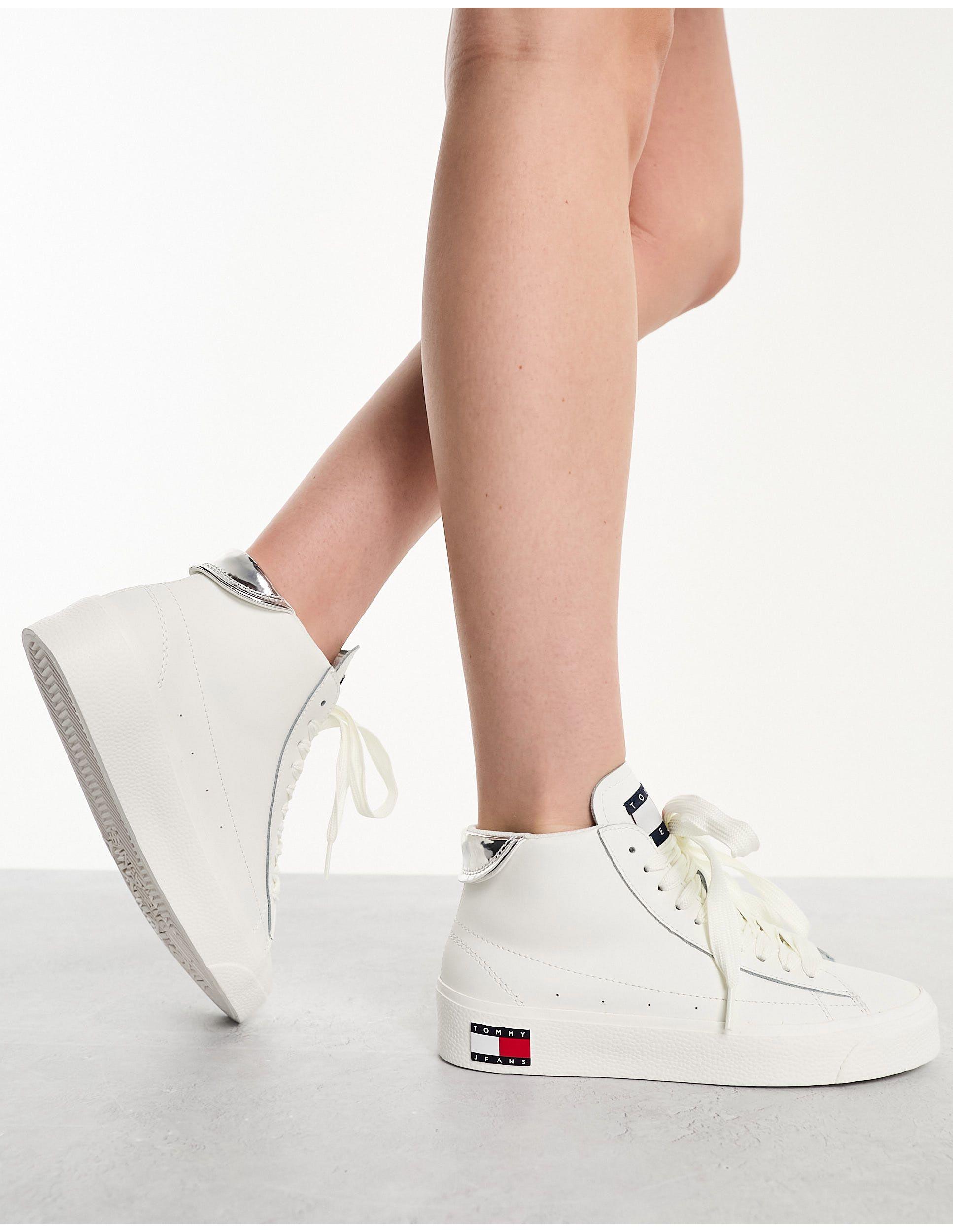 Tommy Hilfiger Vulcanized Leather Platform Trainers in White | Lyst