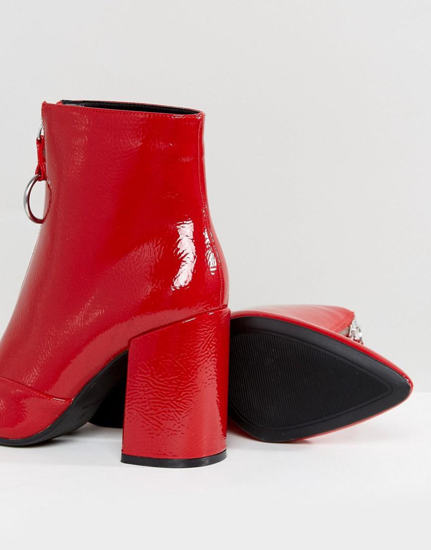 patent zip front ankle boots
