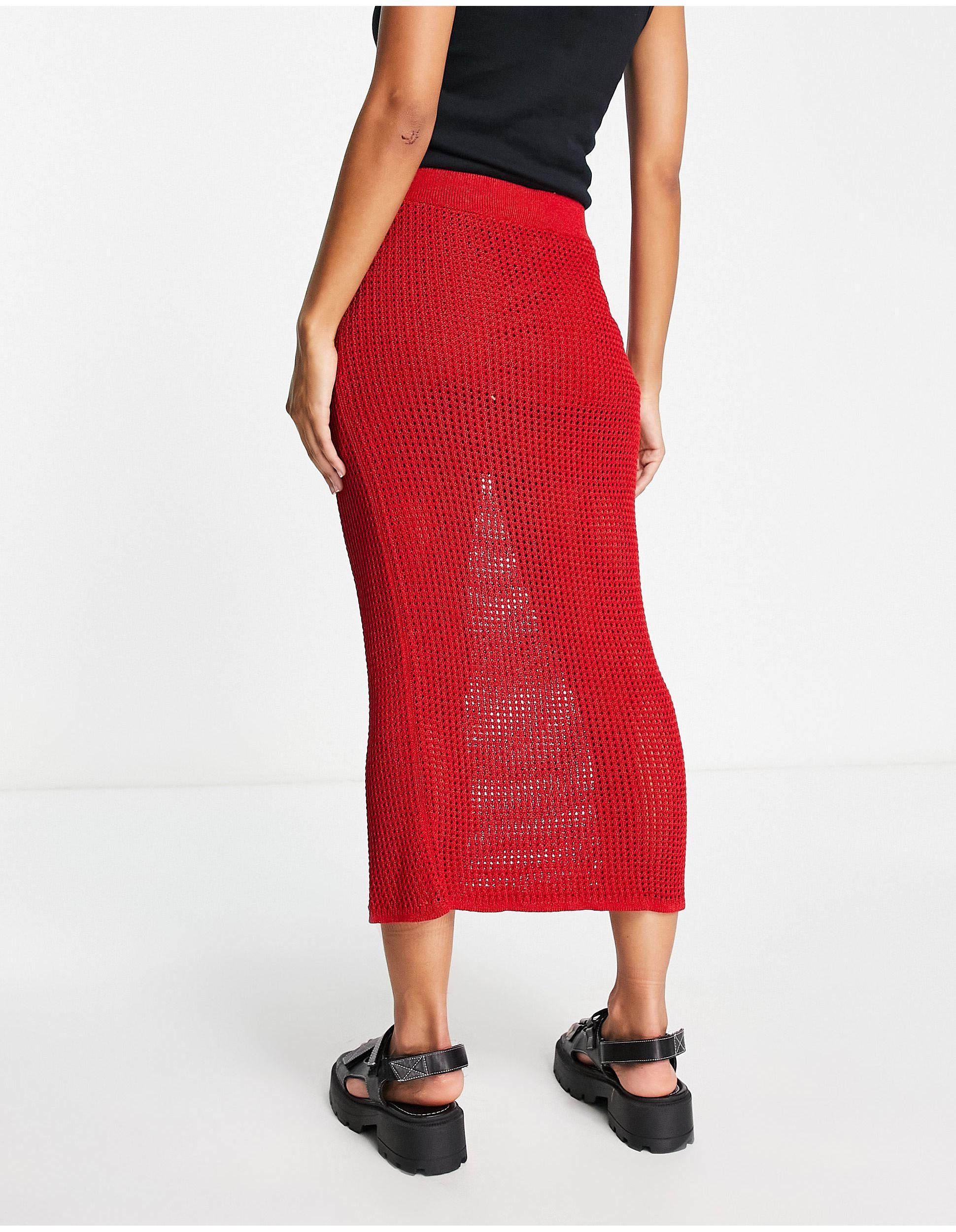 Mango Midi Skirt in Red | Lyst