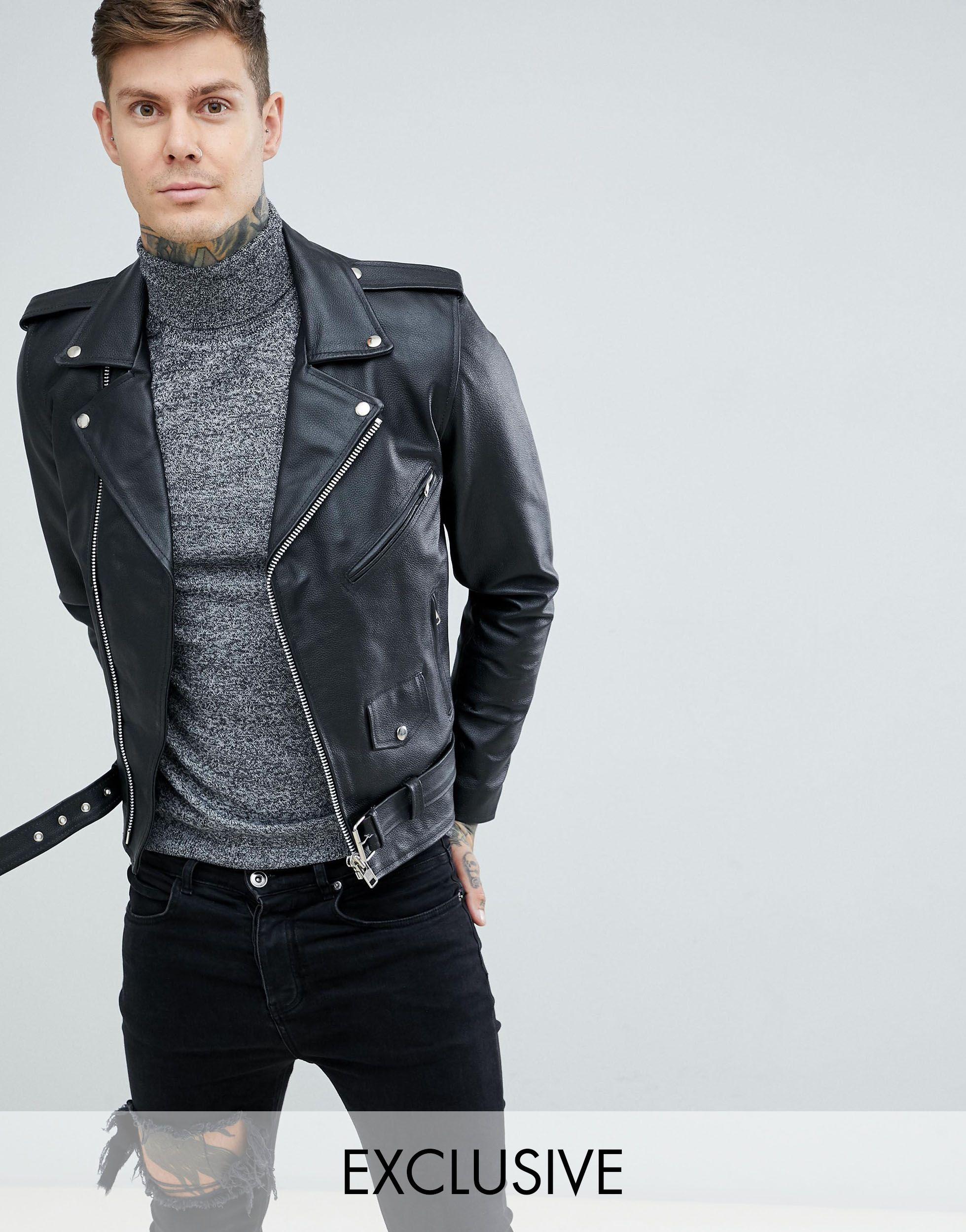 polo neck and leather jacket